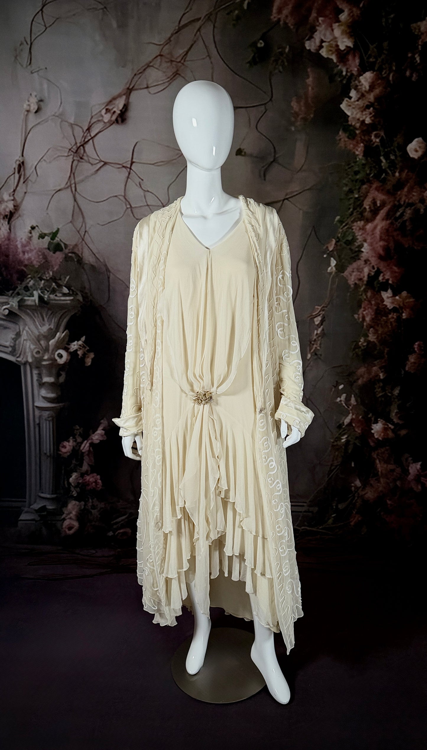 1920s Silk Crêpe Georgette 3pc Ensemble, Wedding Dress w/Jacket & Slip (Copy)