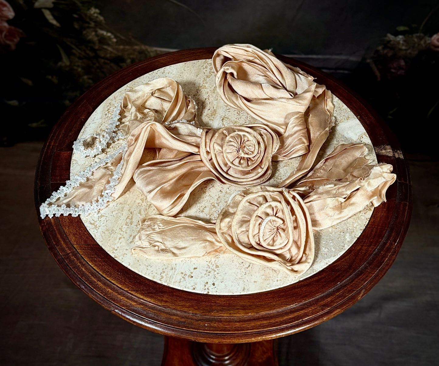 1900s Edwardian Pink Watteau-Kimono Beaded, Silk-Brocade Tea Gown