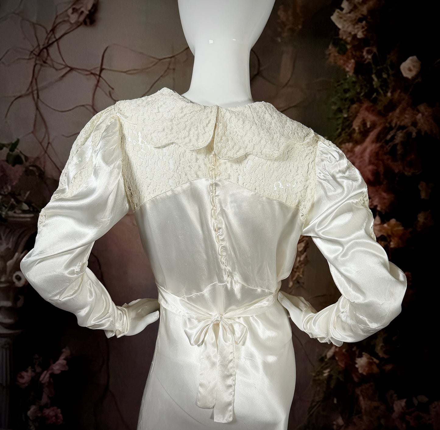 1930s Bias Cut Satin & Lace Wedding Dress