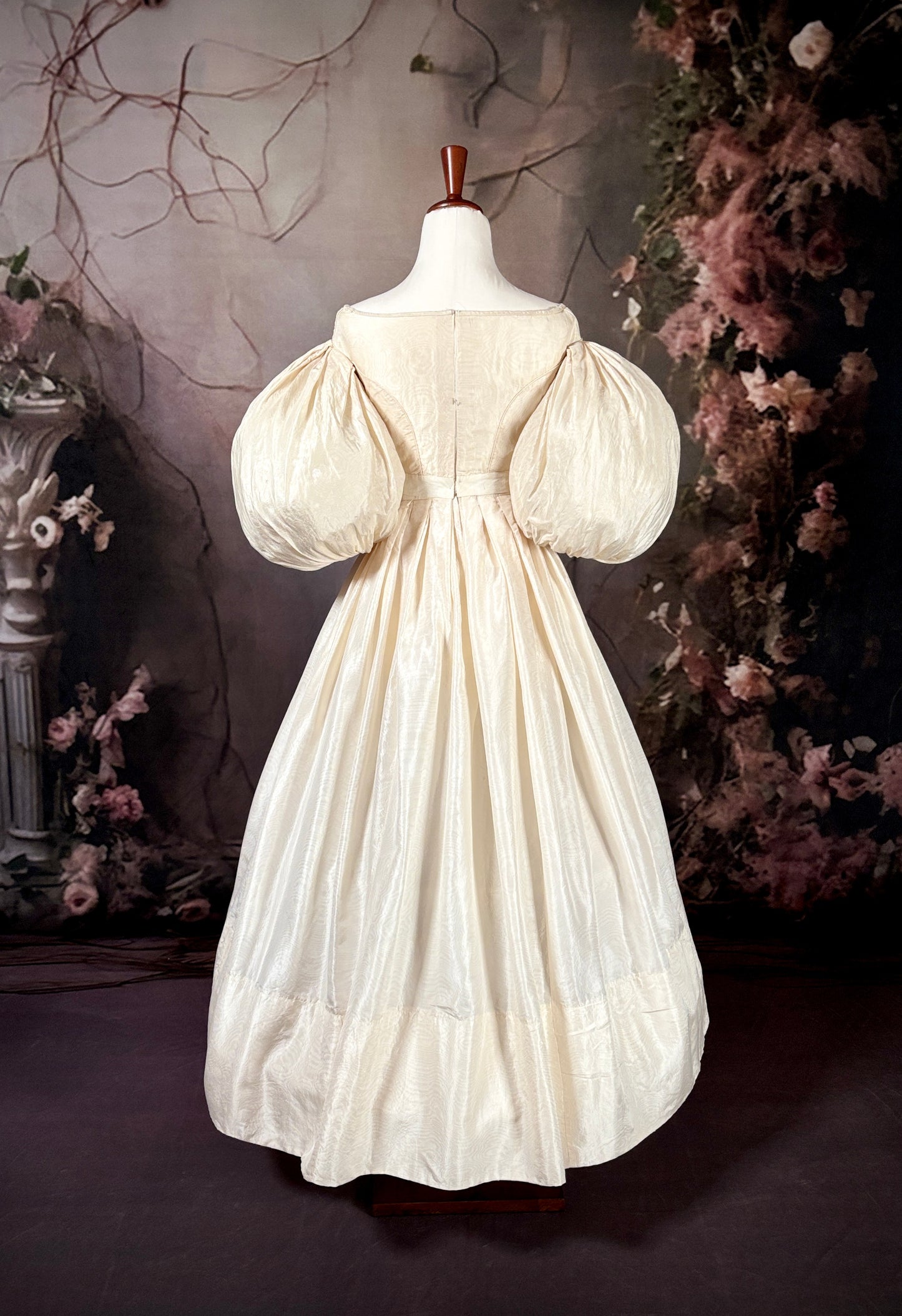 1800s Moiré Silk Dress w/Balloon Sleeves "Museum Deaccession"