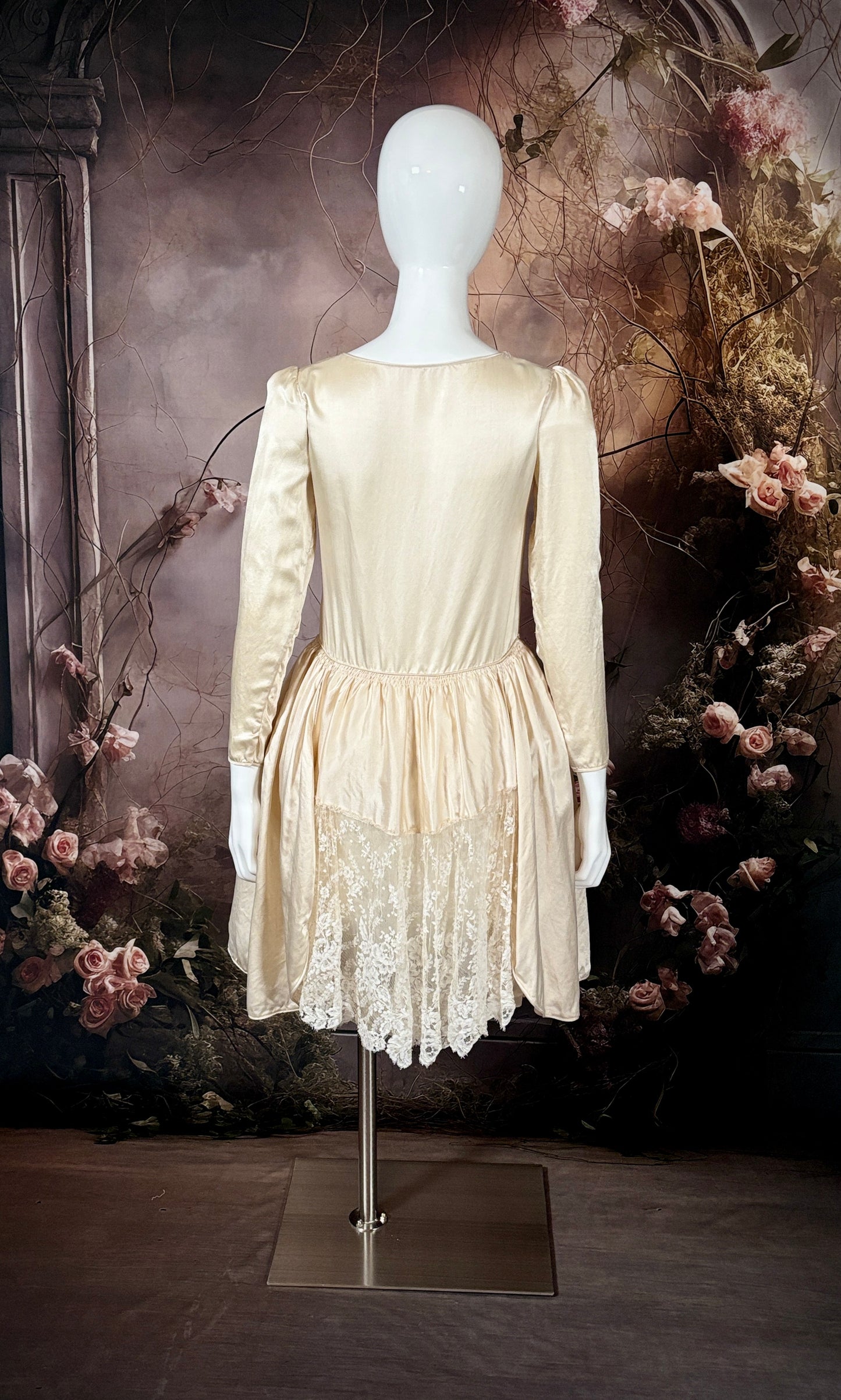 1920s Bias Cut Silk Charmeuse & Lace "Robe De Style" Wedding Dress