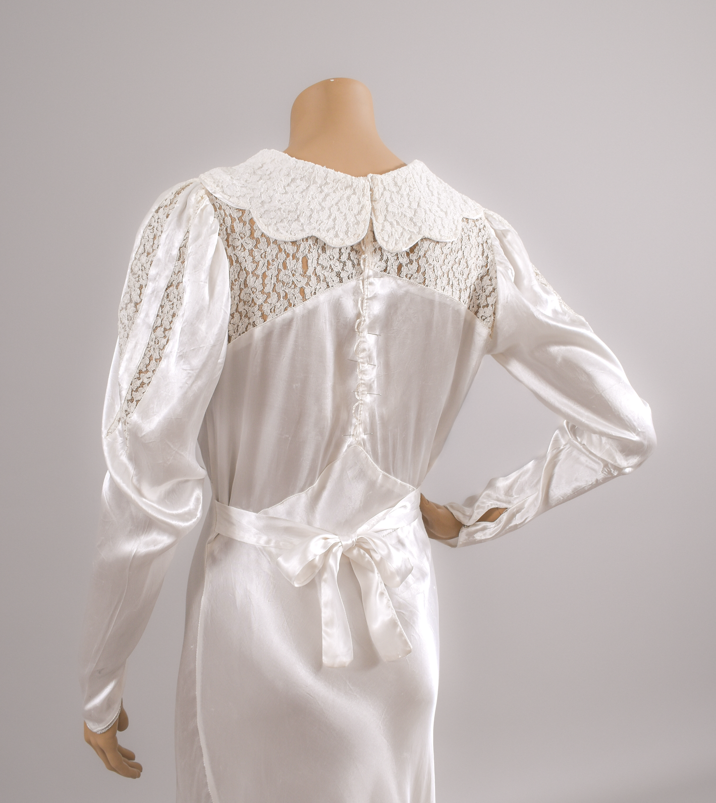 1930s Bias Cut Liquid Satin & Silk Lace Wedding Dress