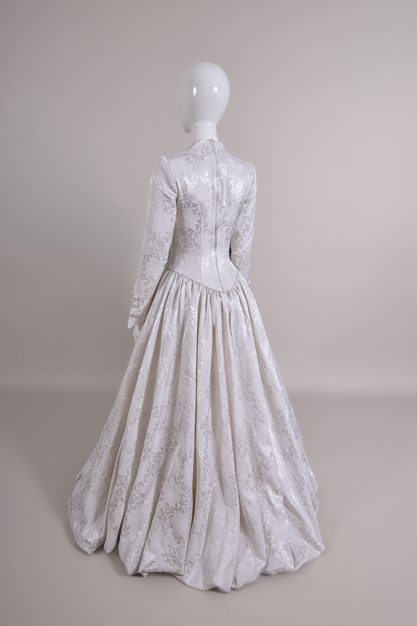 1990s Demetrios Wedding Dress 18th C. Inspired Silk Brocade Gown w/Chapel Train