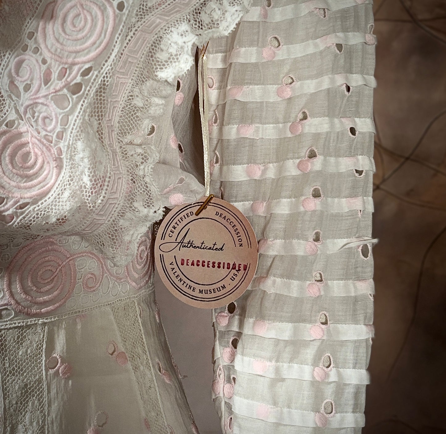 1900s Cotton Batiste & Pink Silk Afternoon Dress "Museum Deaccession"