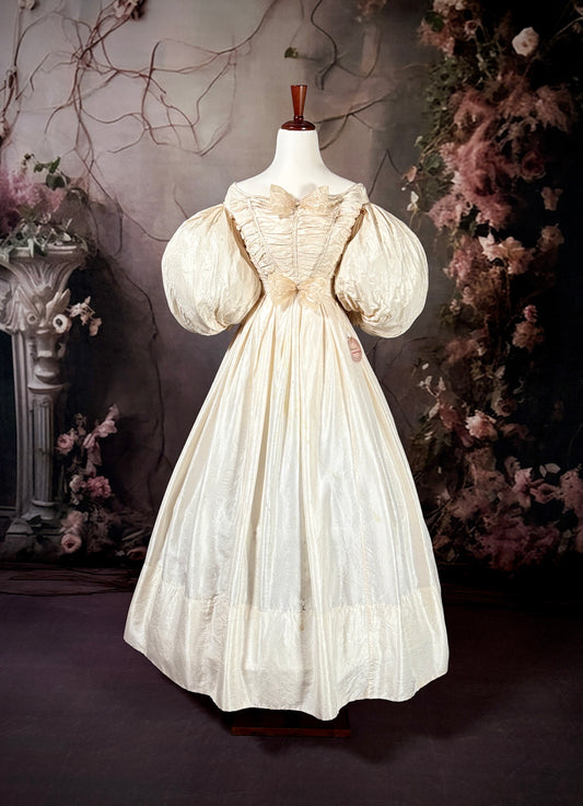 1800s Moiré Silk Dress w/Balloon Sleeves "Museum Deaccession"