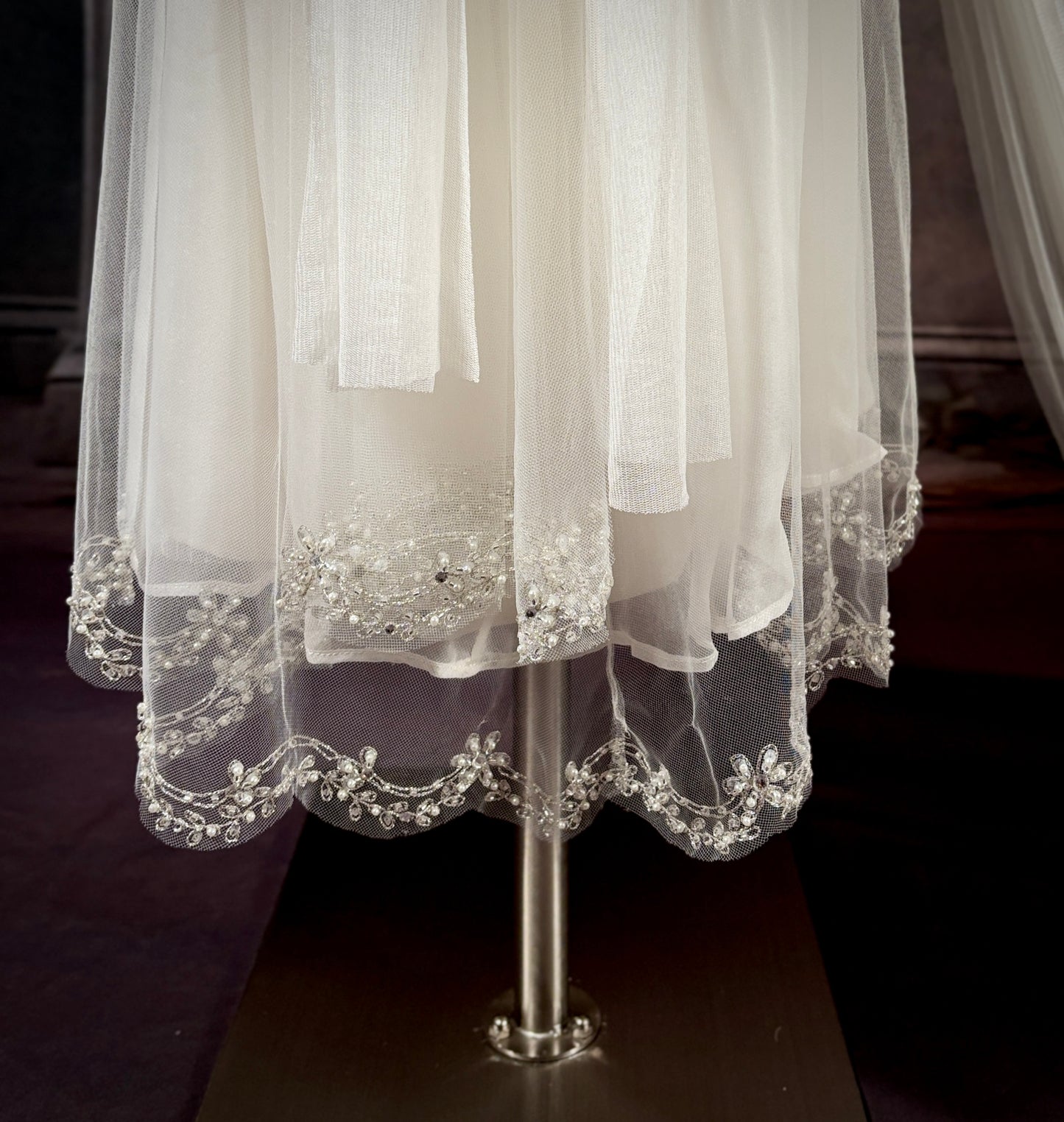 1920s Haute Couture Silk Tulle & Beaded Wedding Dress w/Juliet Veil