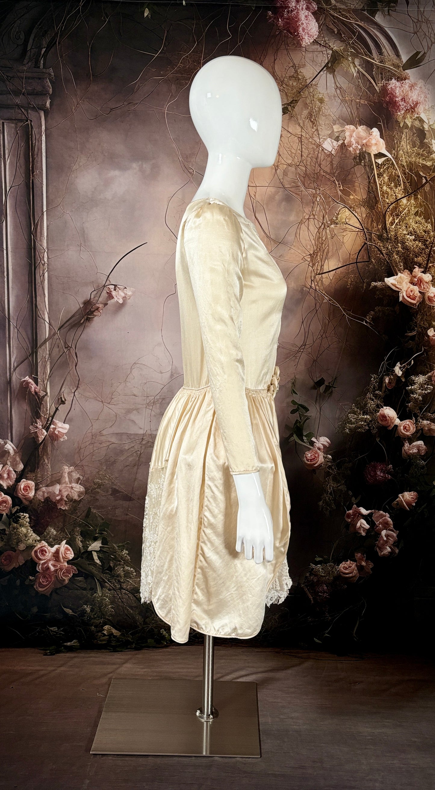 1920s Bias Cut Silk Charmeuse & Lace "Robe De Style" Wedding Dress