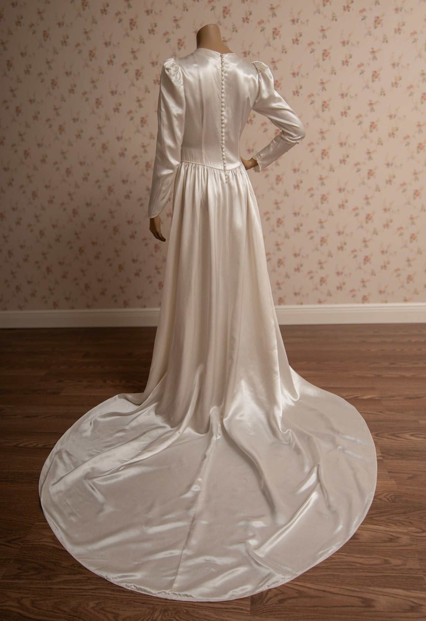 1940s Liquid Satin “Bow” Bias-Cut Wedding Dress w/Chapel Train (Coming Soon)