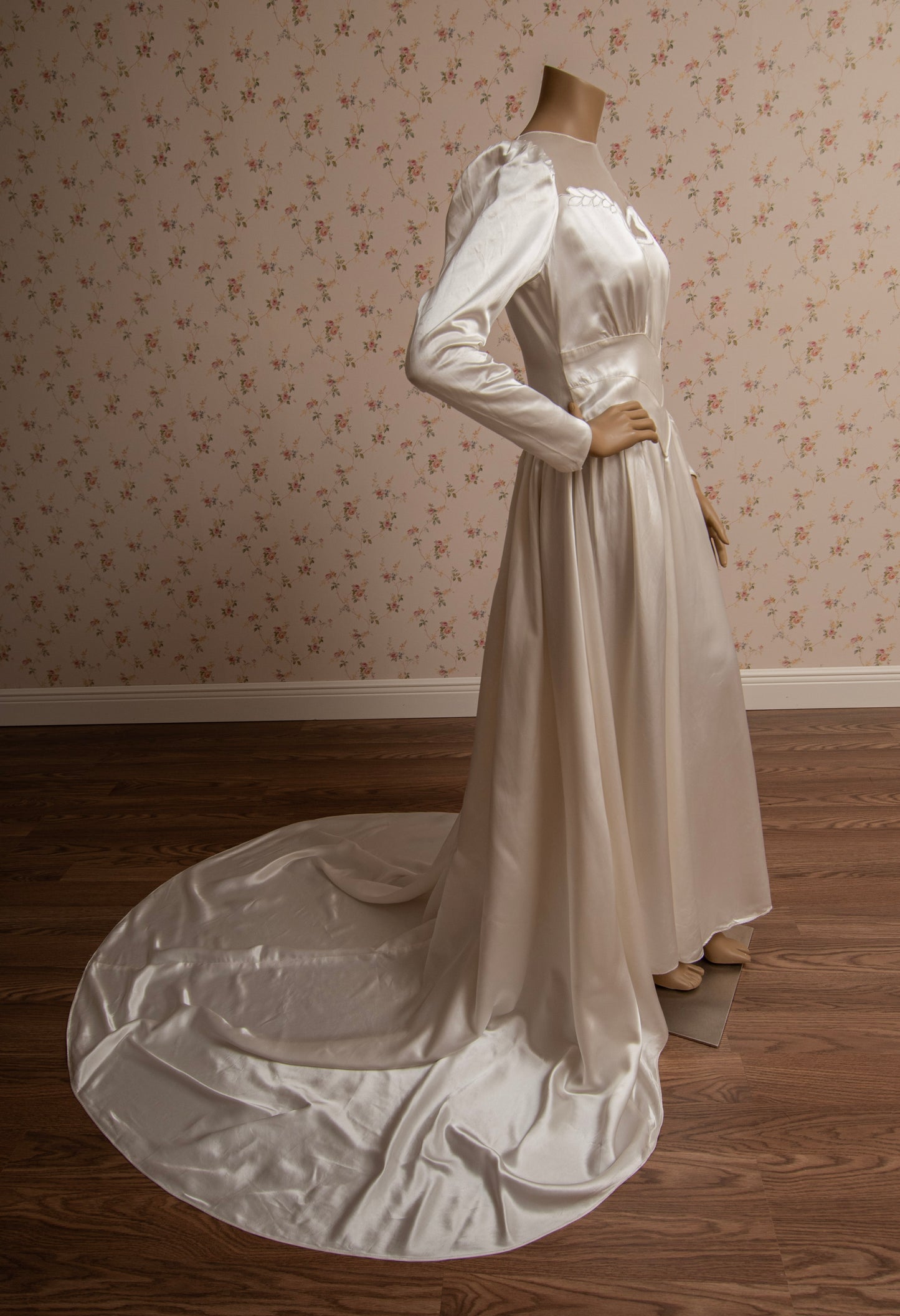 1940s Liquid Satin “Bow” Bias-Cut Wedding Dress w/Chapel Train (Coming Soon)