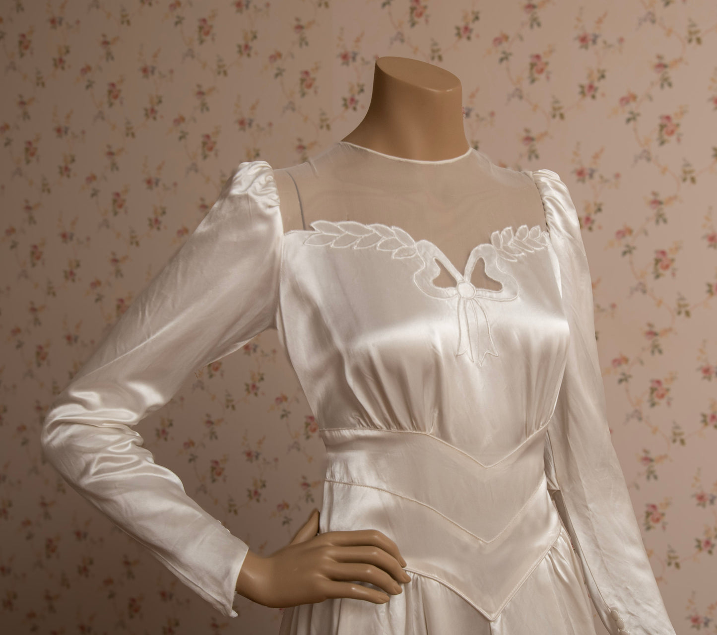 1940s Liquid Satin “Bow” Bias-Cut Wedding Dress w/Chapel Train (Coming Soon)