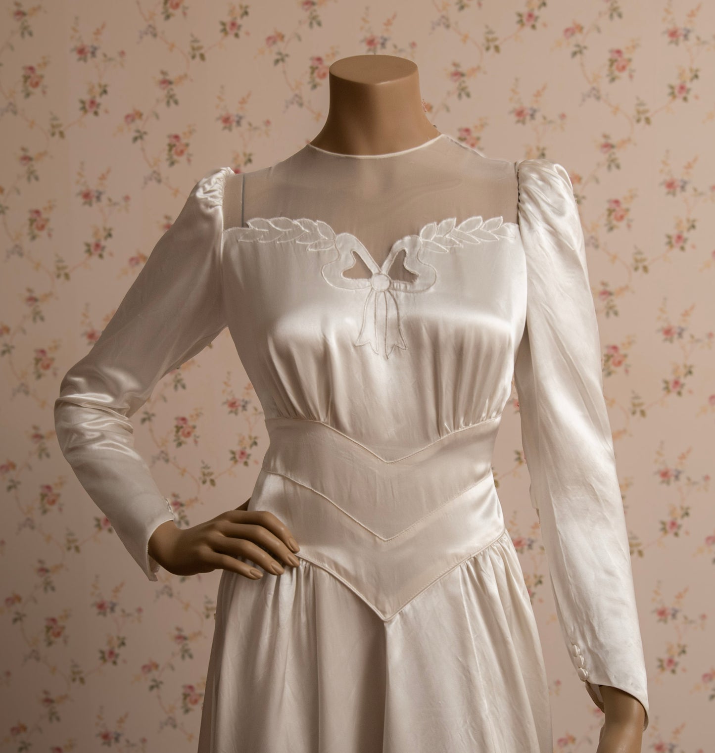 1940s Liquid Satin “Bow” Bias-Cut Wedding Dress w/Chapel Train (Coming Soon)