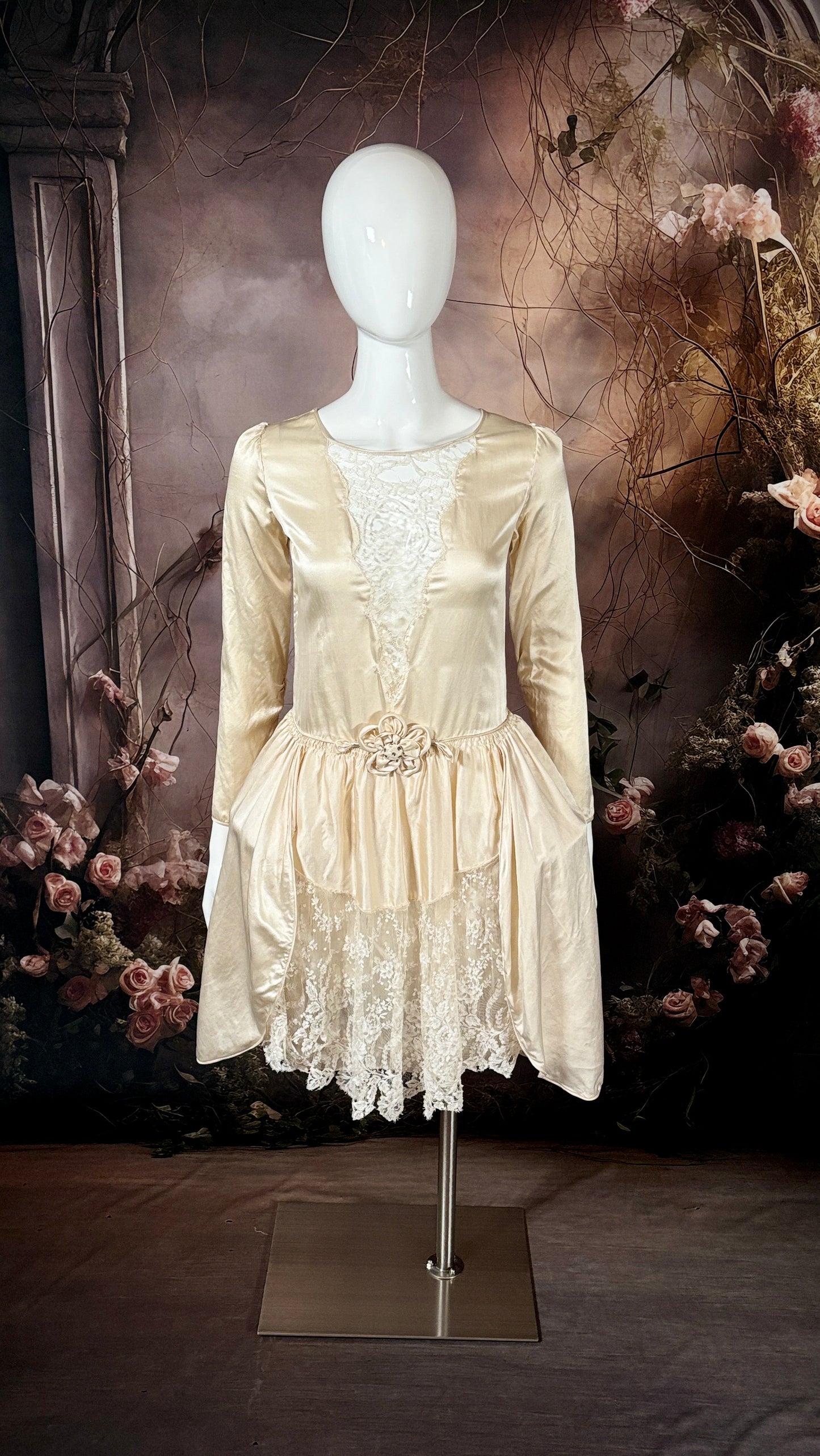 1920s Bias Cut Silk Charmeuse & Lace "Robe De Style" Wedding Dress