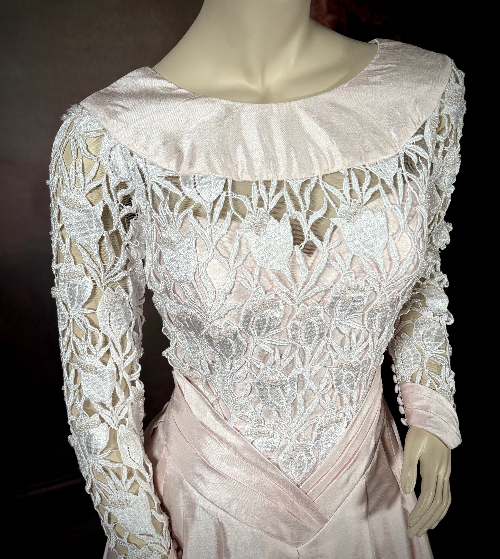 1998 Shantung & Beaded Venice Lace Wedding Dress in Blush Pink w/Sweeping Train size 8 1998 Shantung & Beaded Venice Lace Wedding Dress in Blush Pink w/Sweeping Train size 8