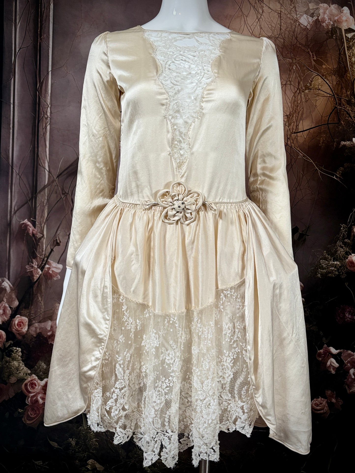 1920s Bias Cut Silk Charmeuse & Lace "Robe De Style" Wedding Dress