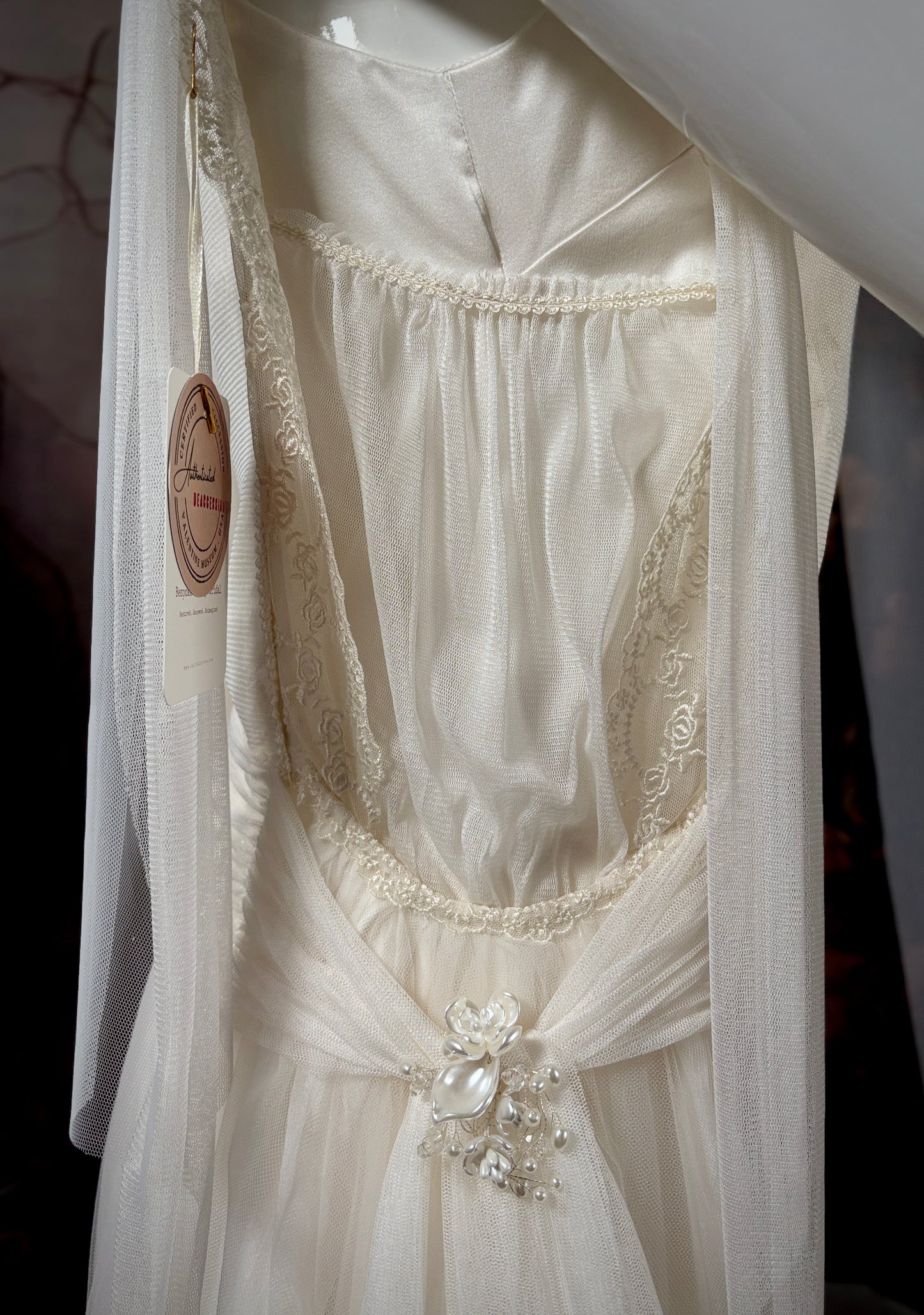 1920s Haute Couture Silk Tulle & Beaded Wedding Dress w/Juliet Veil
