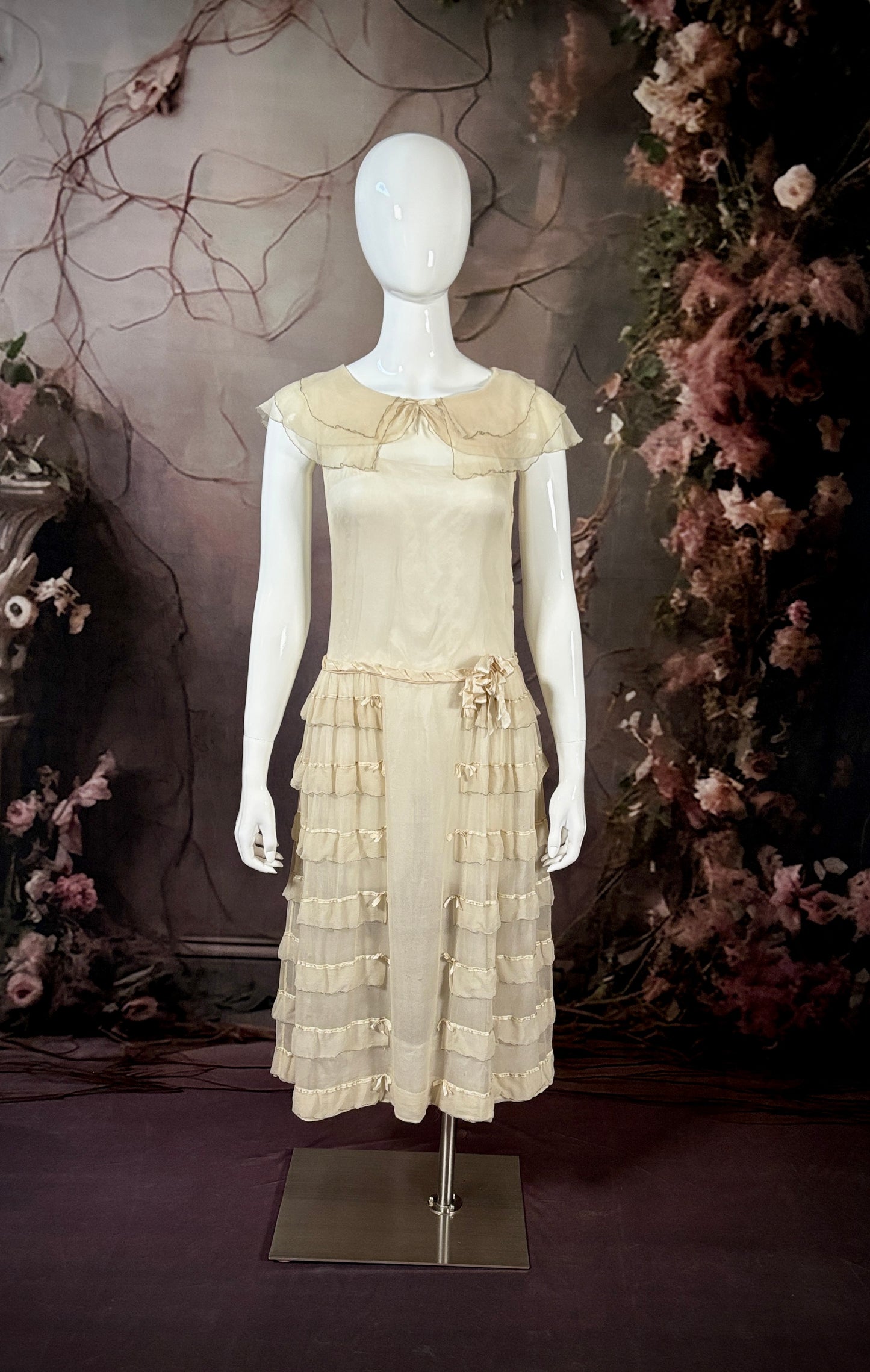 1920s Silk Gauze/Charmeuse Tiered Dress & Silk Lining