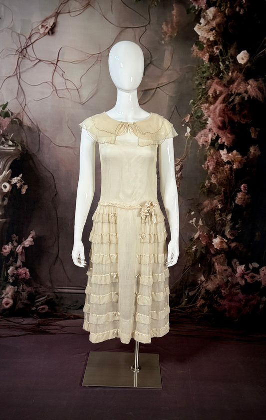 1920s Silk Gauze/Charmeuse Tiered Dress & Silk Lining