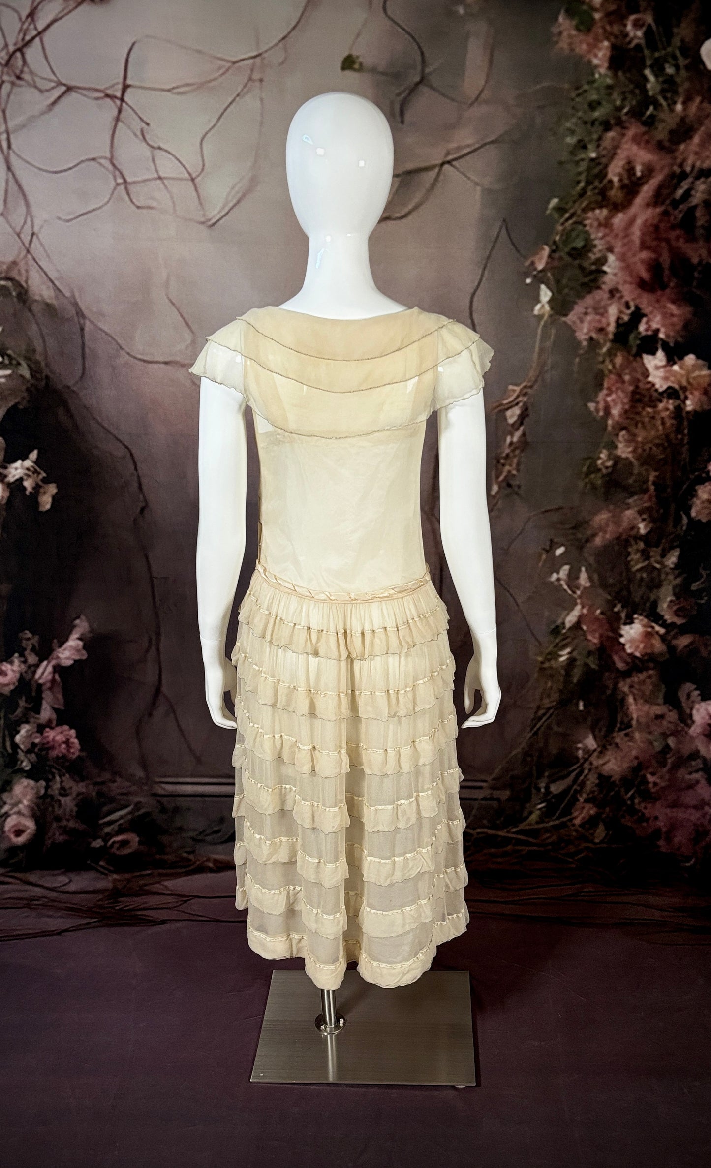 1920s Silk Gauze/Charmeuse Tiered Dress & Silk Lining