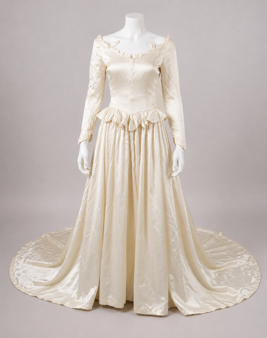 1940s Charmeuse Satin Wedding Dress w/Chapel Train