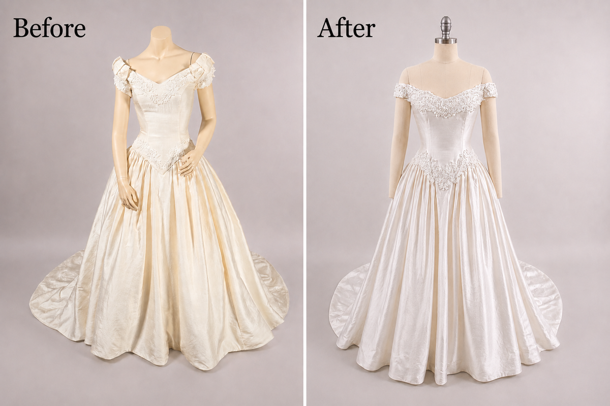 1990s Reimagined Silk Dupioni Wedding Dress w/Trailing Train
