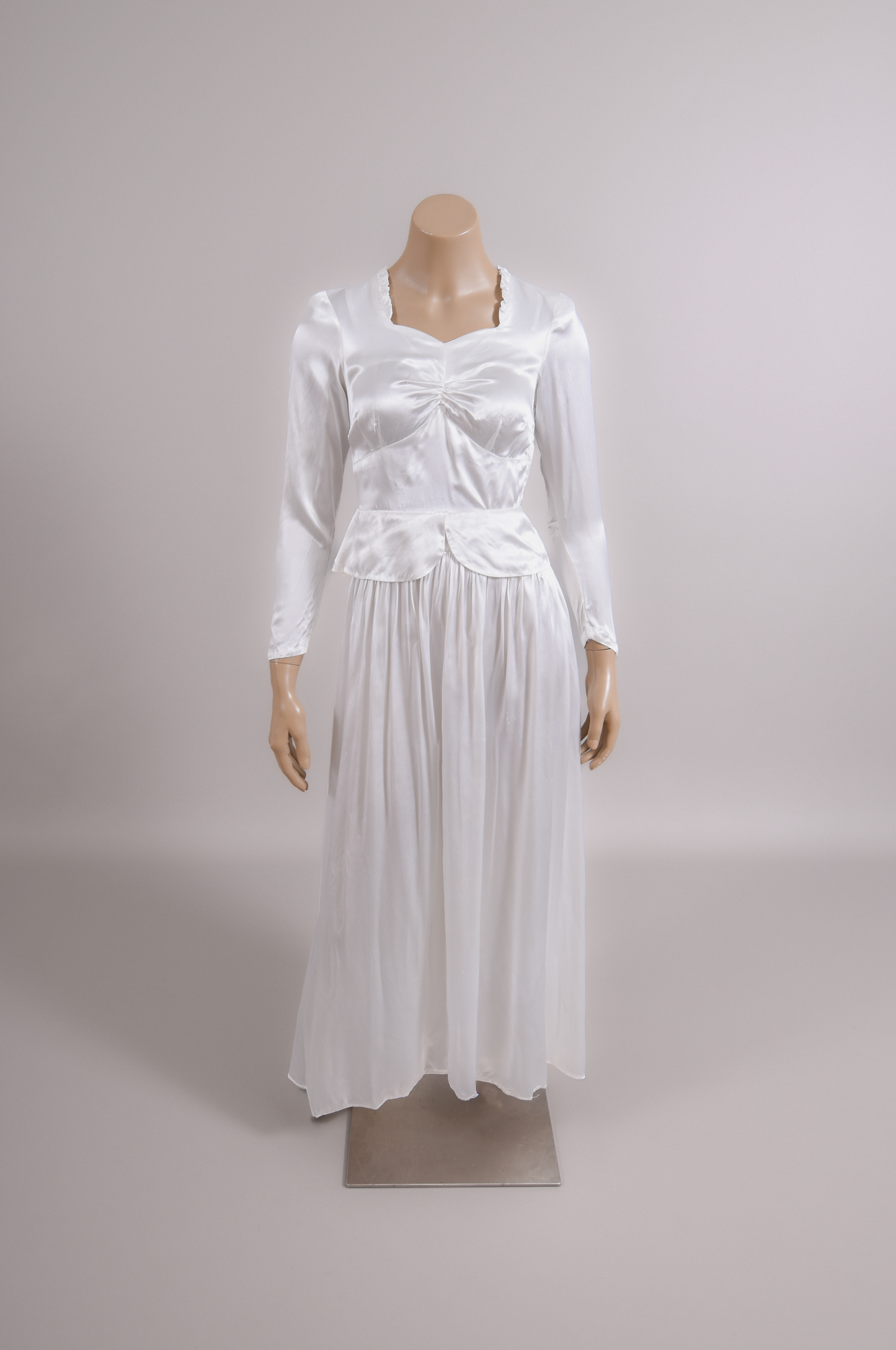1930s Bias Cut Liquid Satin Wedding Dress w/Peplum