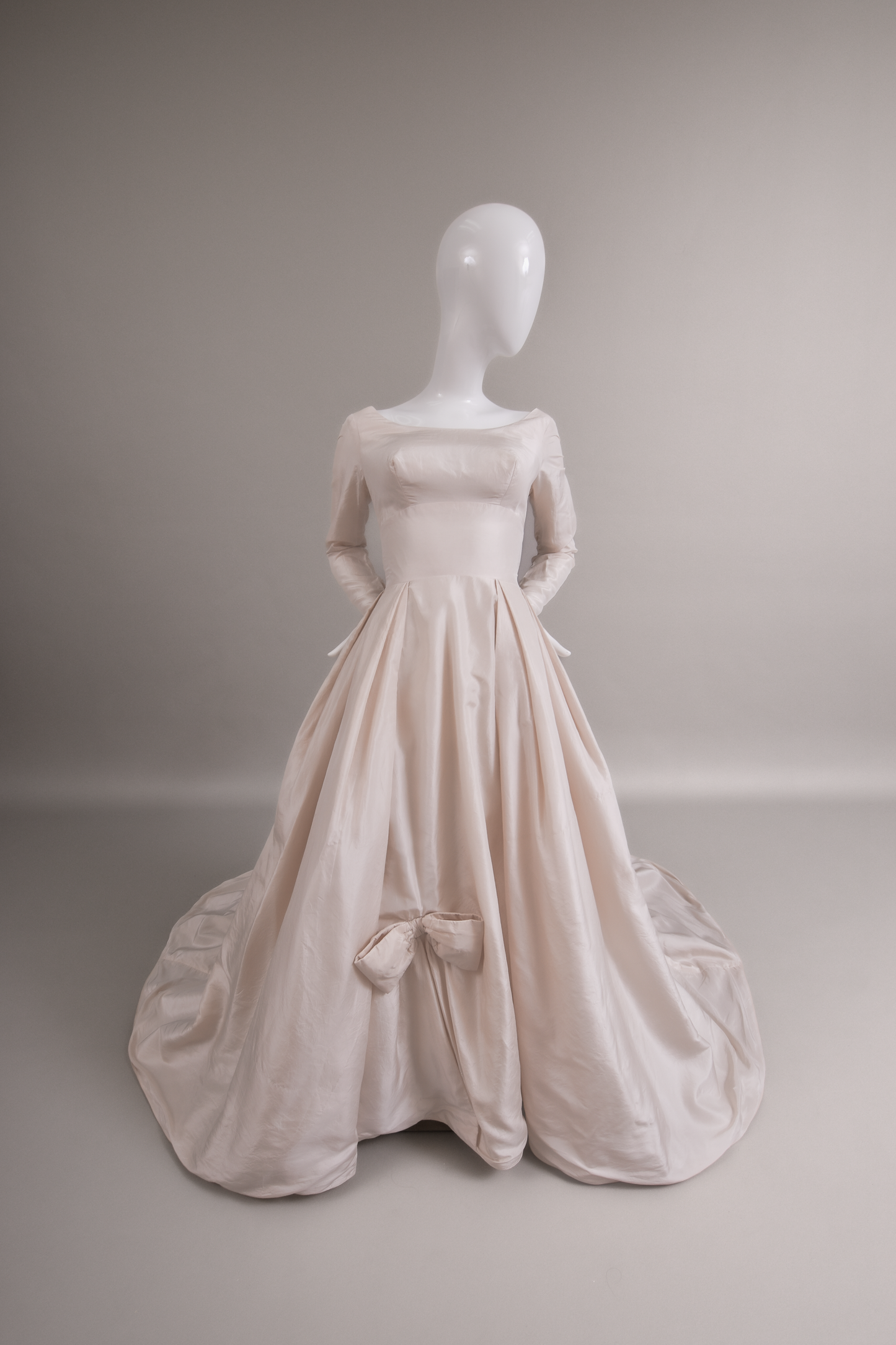 1950s Dior-Style Silk Taffeta Wedding Dress w/Trailing Train