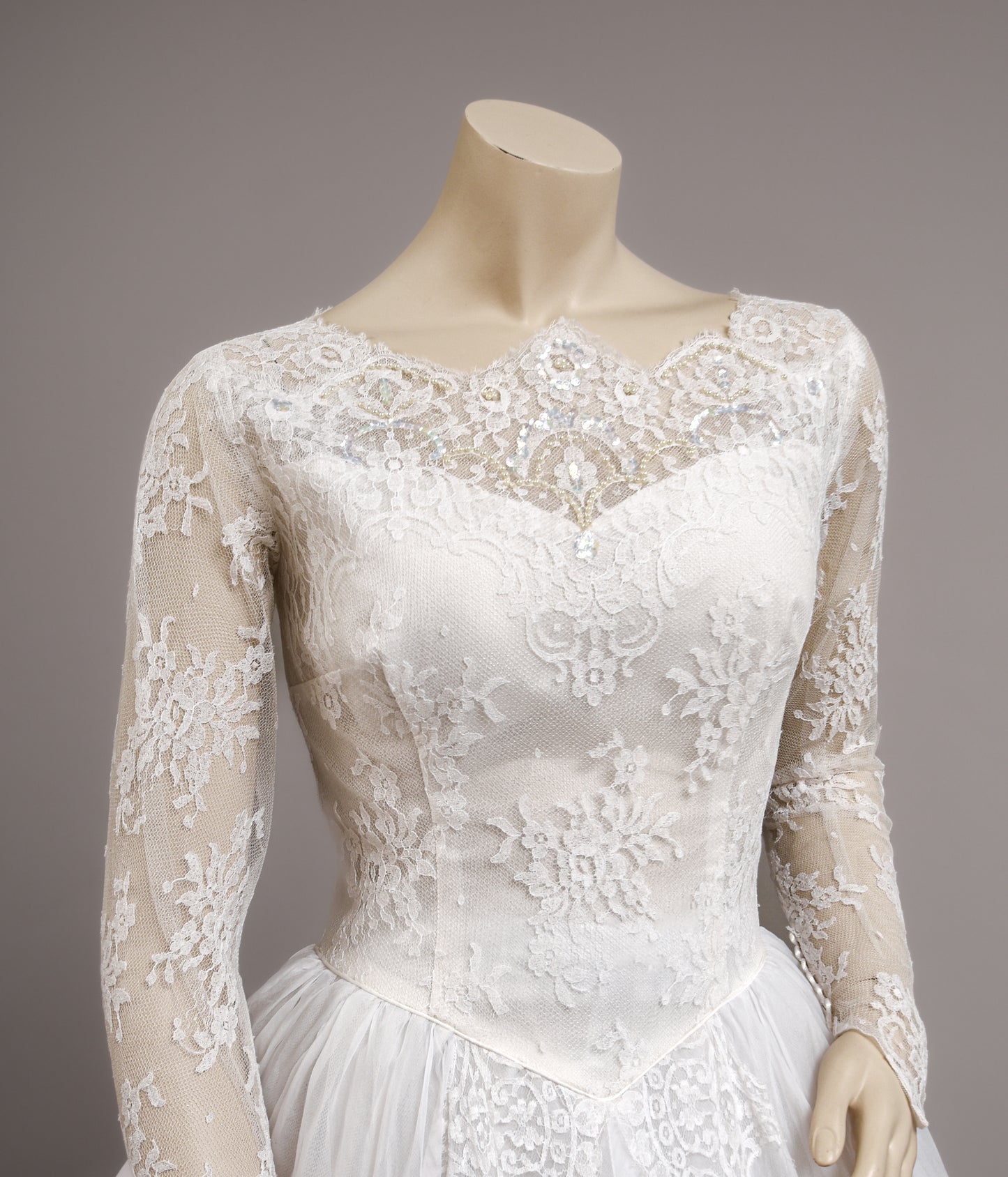 1950s Silk Organza & Lace Wedding Dress Size 4/6