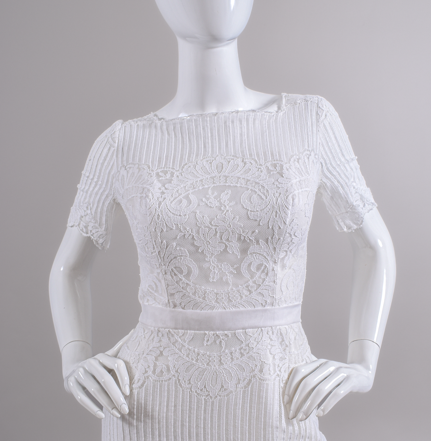 1960s Alfred Angelo Art Deco Silk Wedding Dress w/ Trailing Train Bridal Gown
