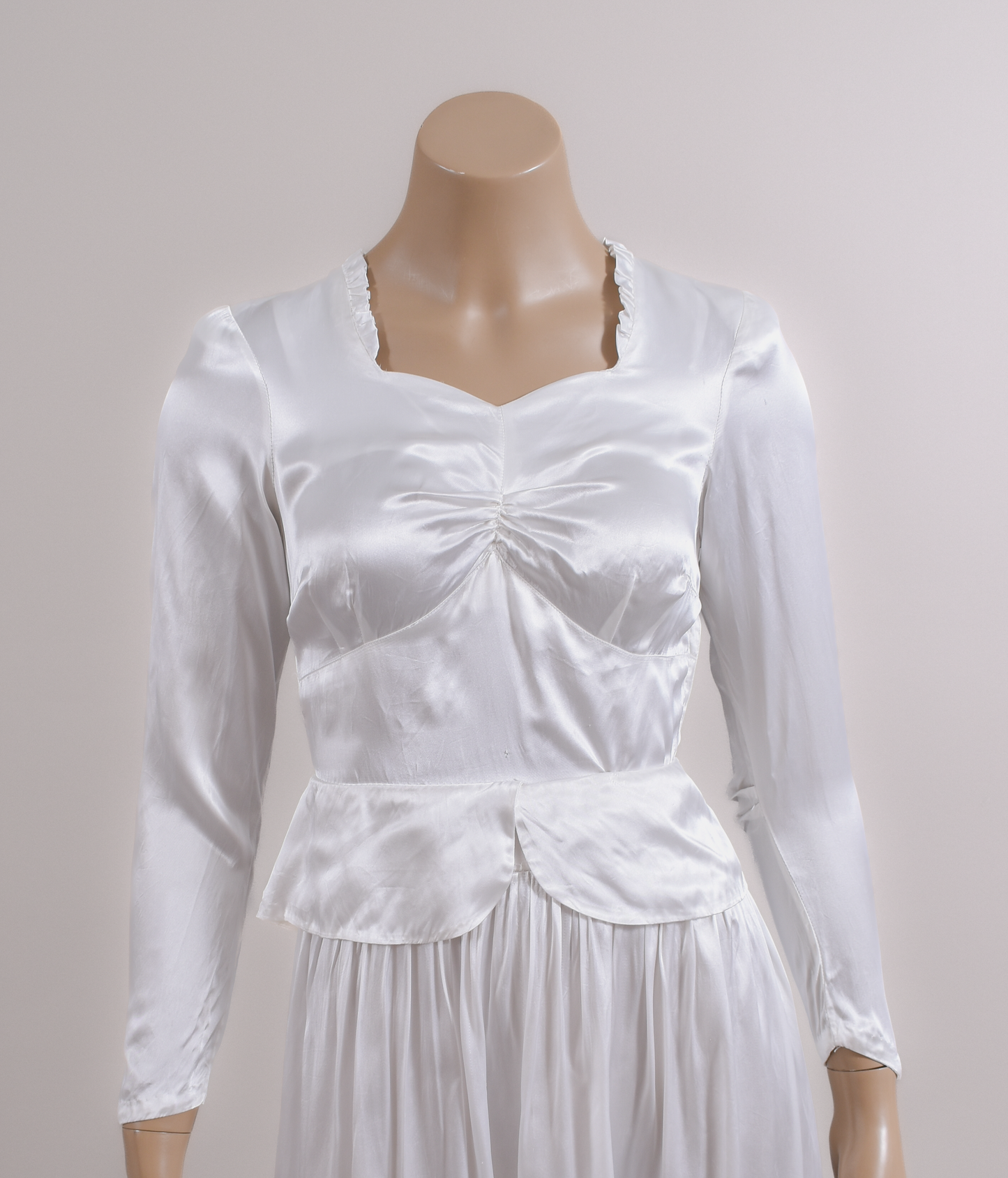 1930s Bias Cut Liquid Satin Wedding Dress w/Peplum