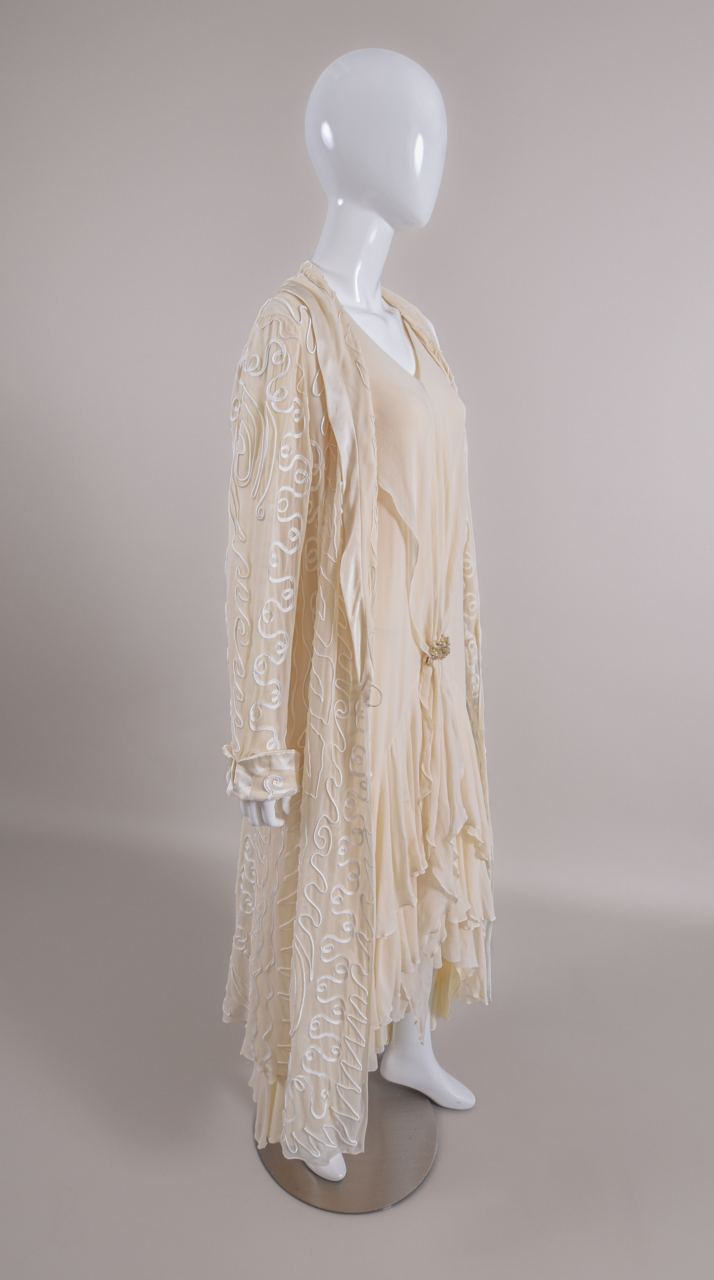 1920s Silk Crêpe Georgette 3pc Ensemble, Wedding Dress w/Jacket & Slip