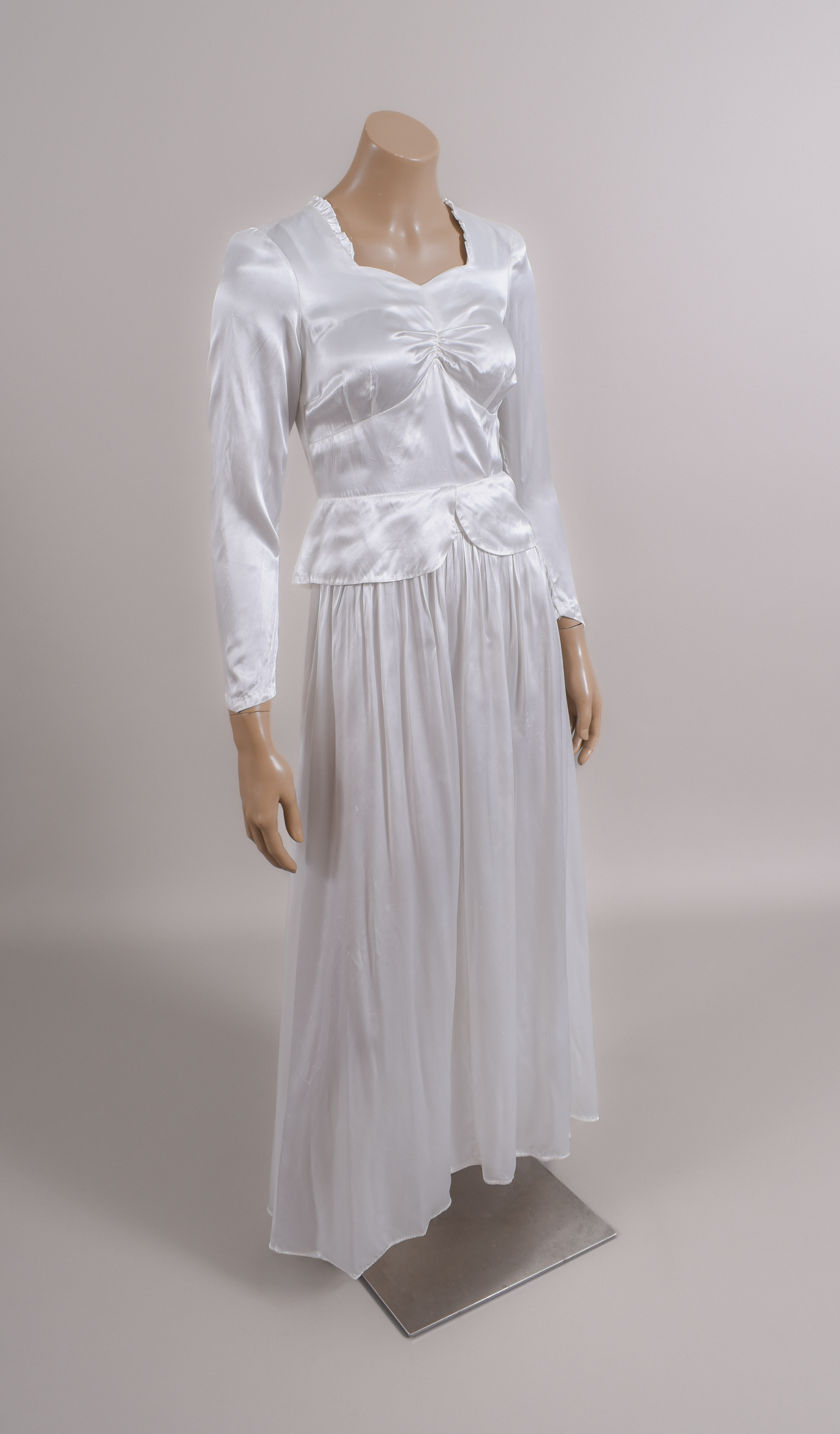 1930s Bias Cut Liquid Satin Wedding Dress w/Peplum