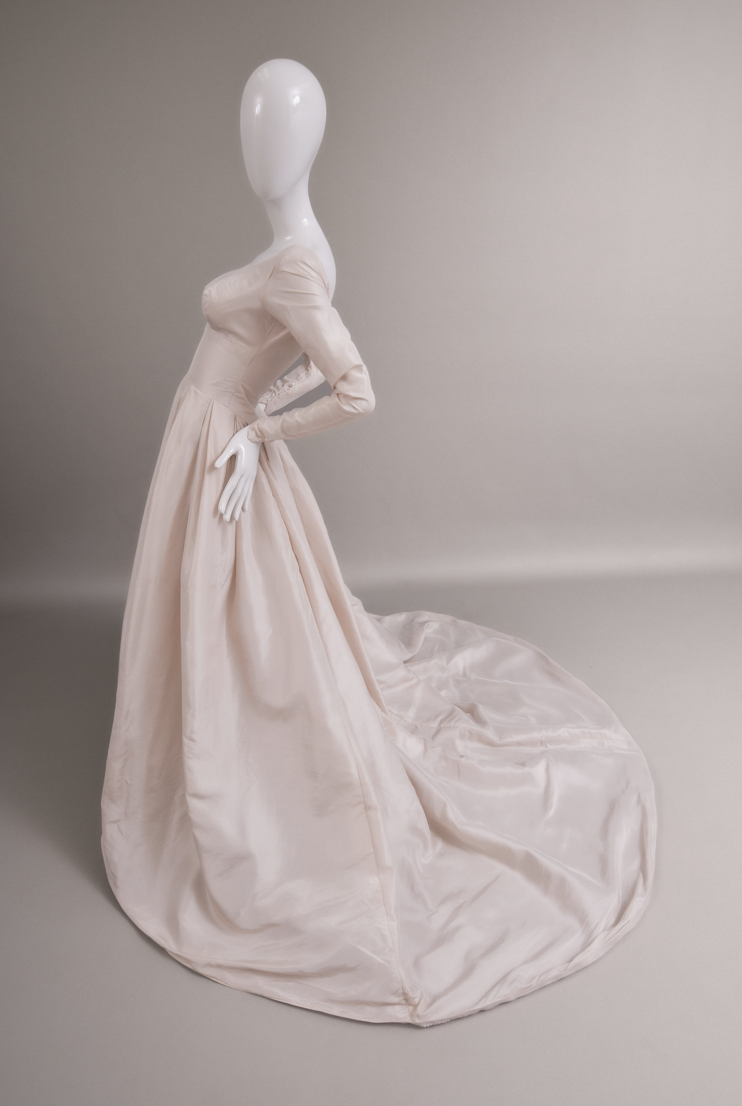 1950s Dior-Style Silk Taffeta Wedding Dress w/Trailing Train