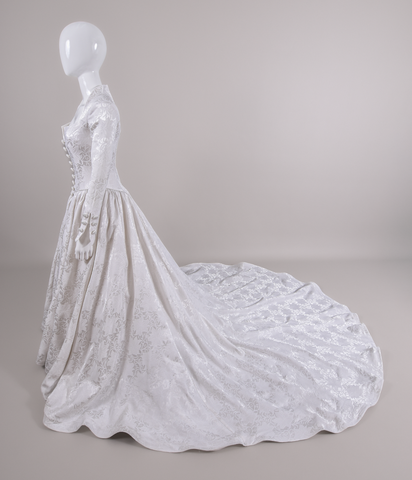 1990s Demetrios Wedding Dress 18th C. Inspired Silk Brocade Gown w/Chapel Train