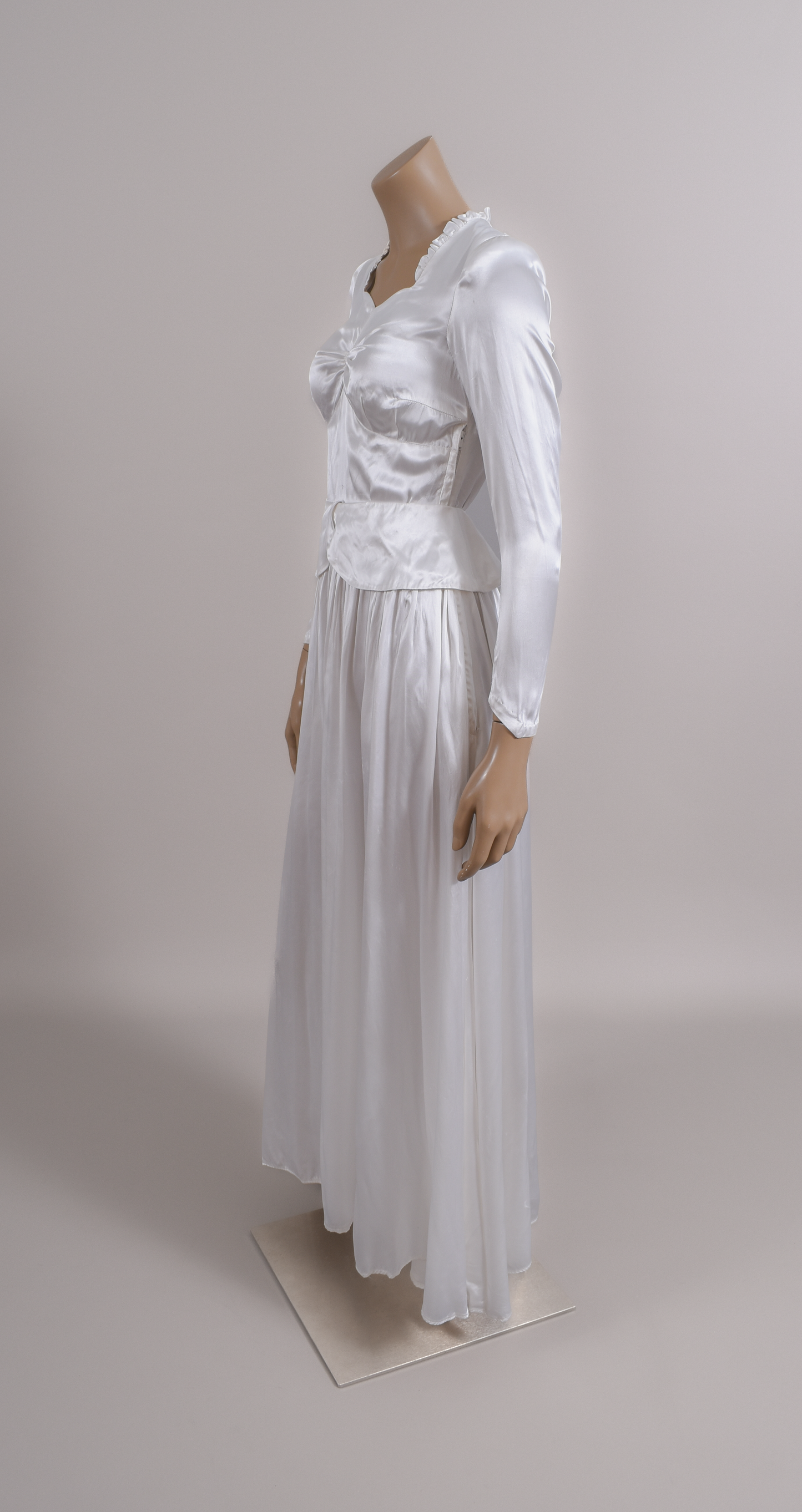 1930s Bias Cut Liquid Satin Wedding Dress w/Peplum