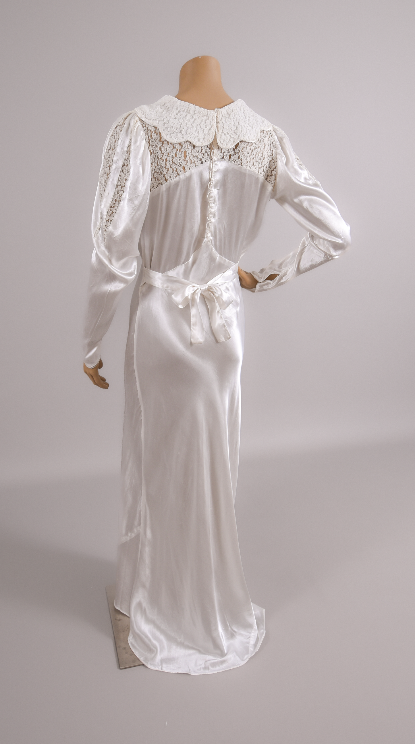 1930s Bias Cut Liquid Satin & Silk Lace Wedding Dress