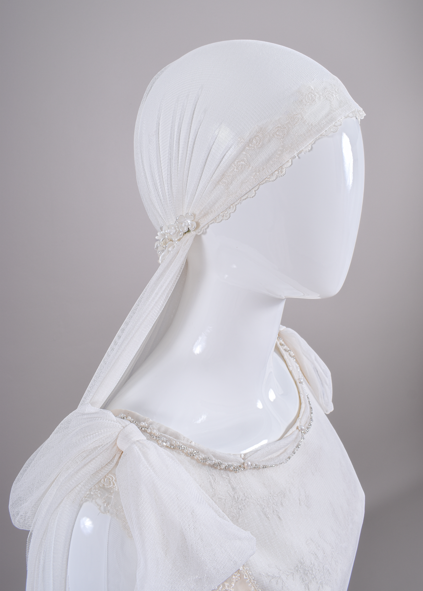 1920s Haute Couture Silk Charmeuse Beaded Wedding Dress & Silk Juliet Veil