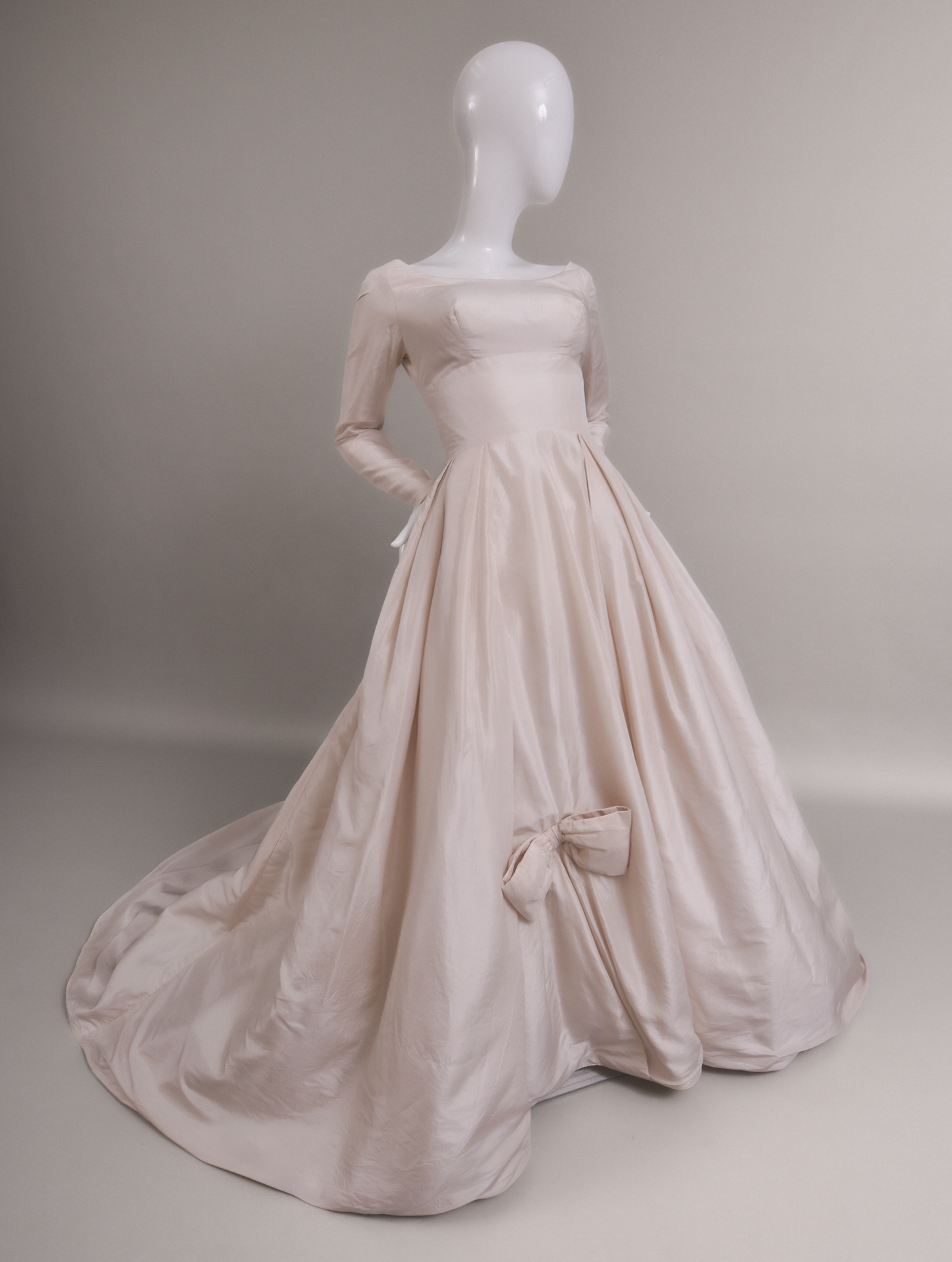 1950s Dior-Style Silk Taffeta Wedding Dress w/Trailing Train