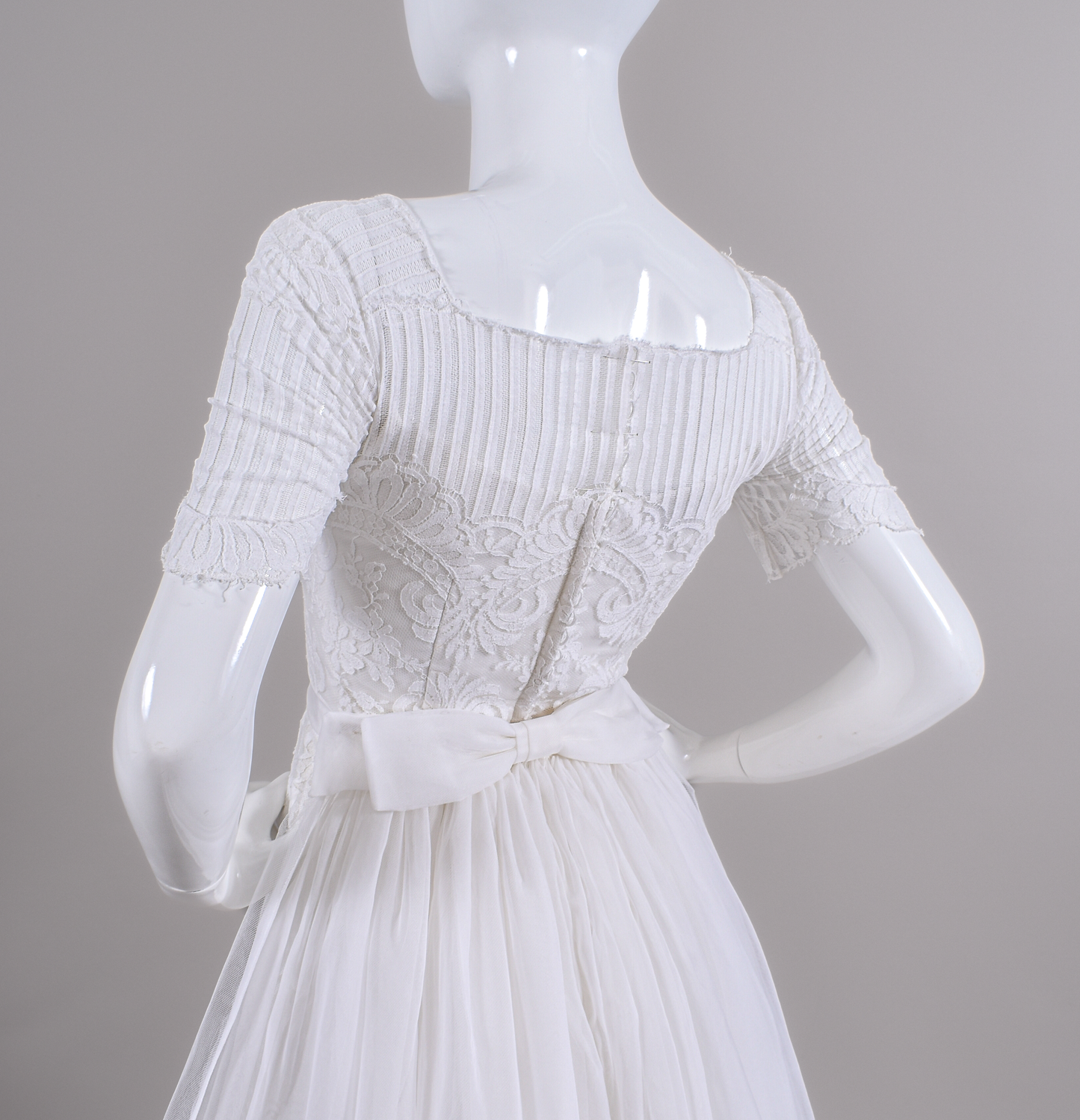 1960s Alfred Angelo Art Deco Silk Wedding Dress w/ Trailing Train Bridal Gown