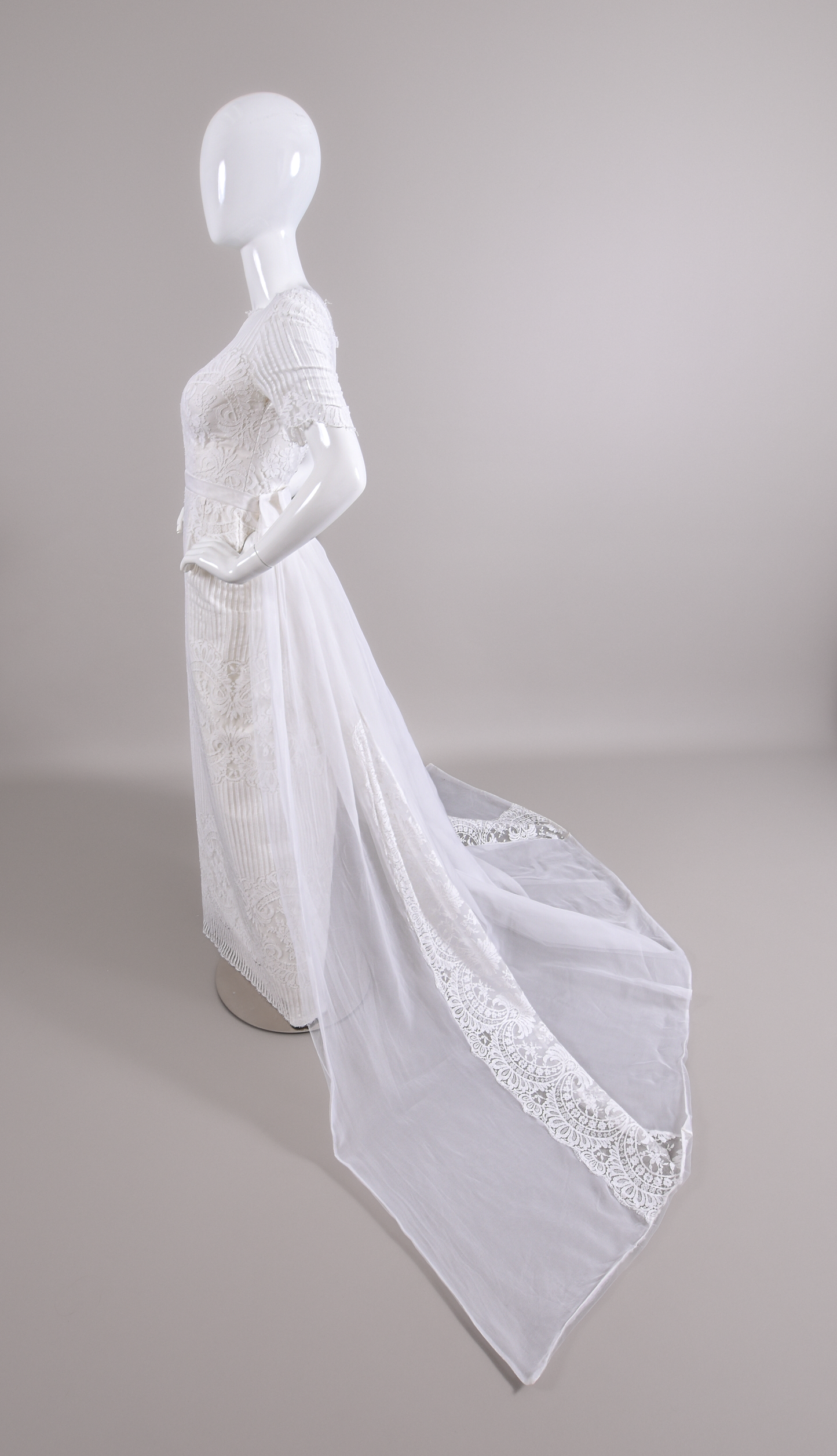1960s Alfred Angelo Art Deco Silk Wedding Dress w/ Trailing Train Bridal Gown
