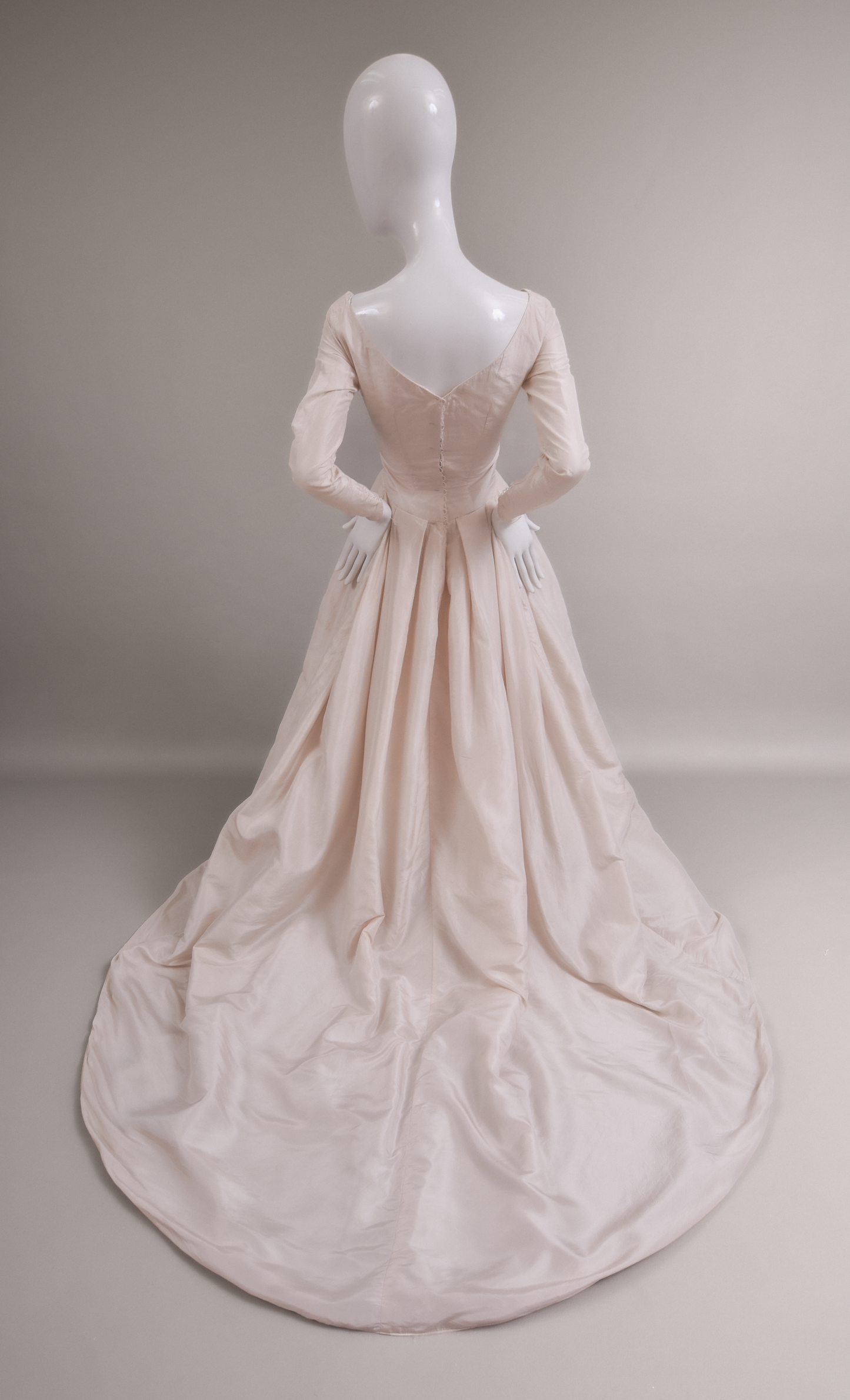 1950s Dior-Style Silk Taffeta Wedding Dress w/Trailing Train