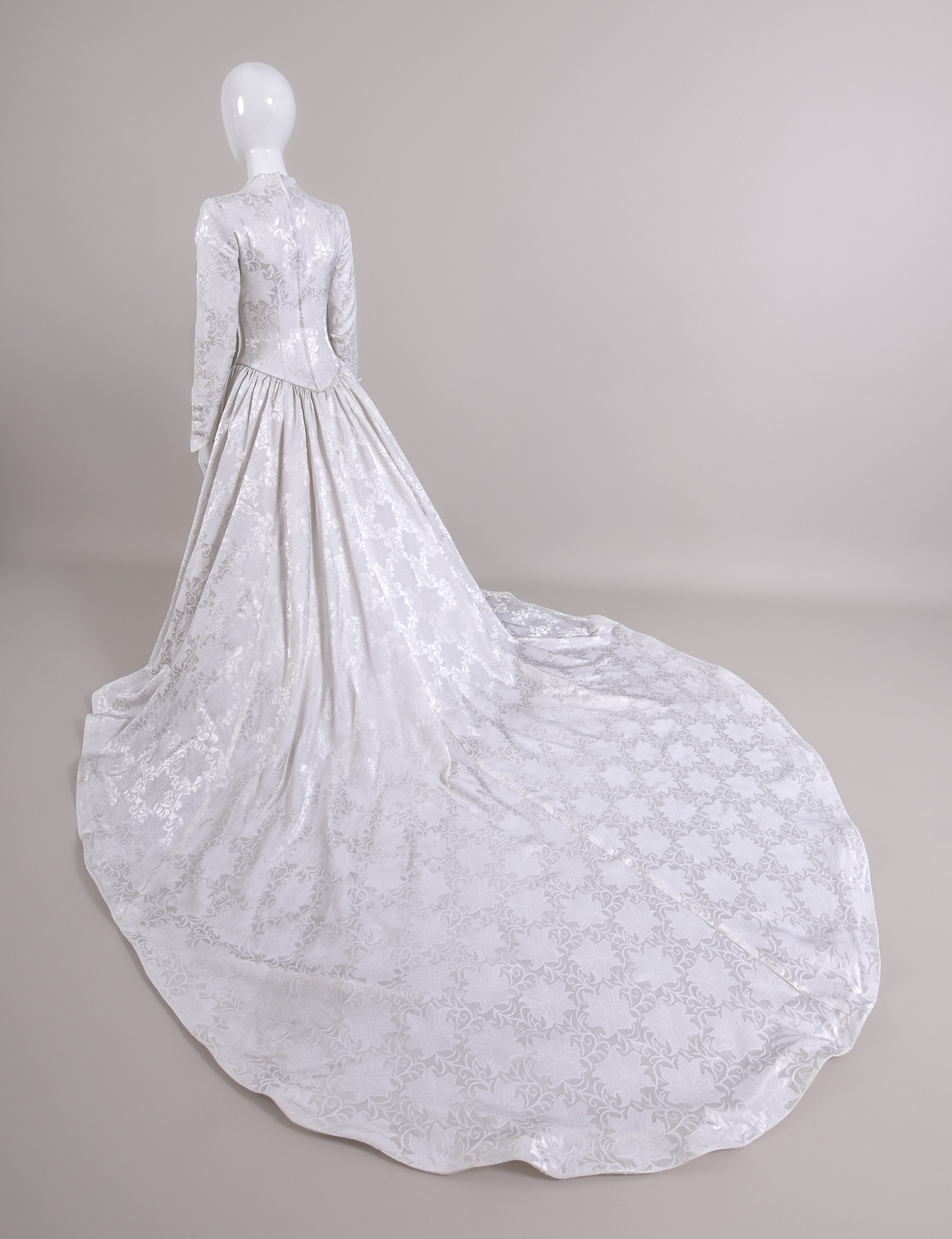 1990s Demetrios Wedding Dress 18th C. Inspired Silk Brocade Gown w/Chapel Train