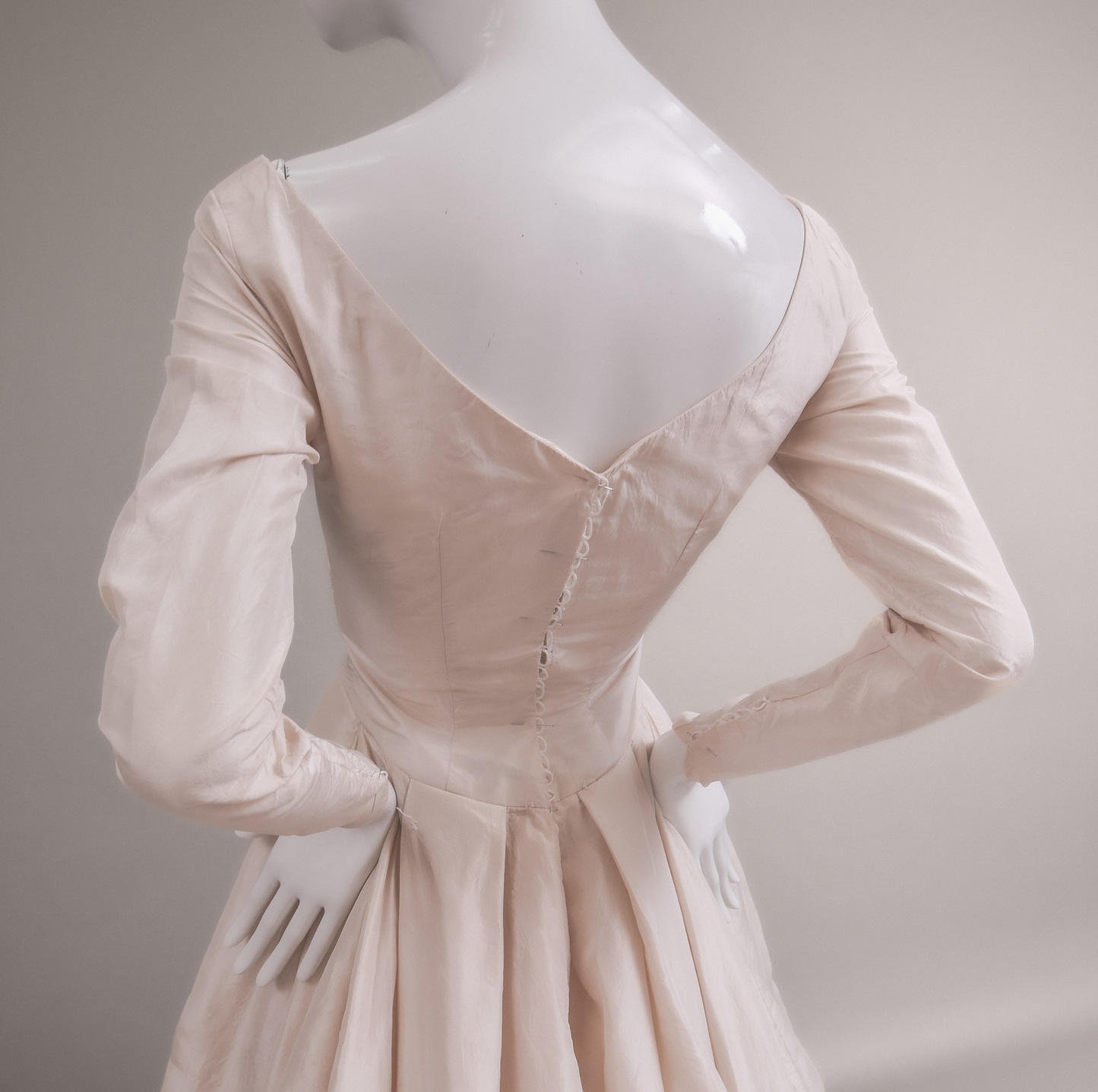 1950s Dior-Style Silk Taffeta Wedding Dress w/Trailing Train