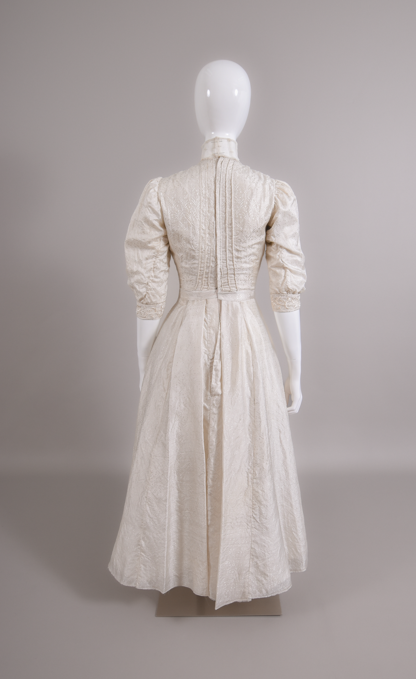 1900s Silk Jacquard & Embroidered Tulle Wedding Dress "NOS"