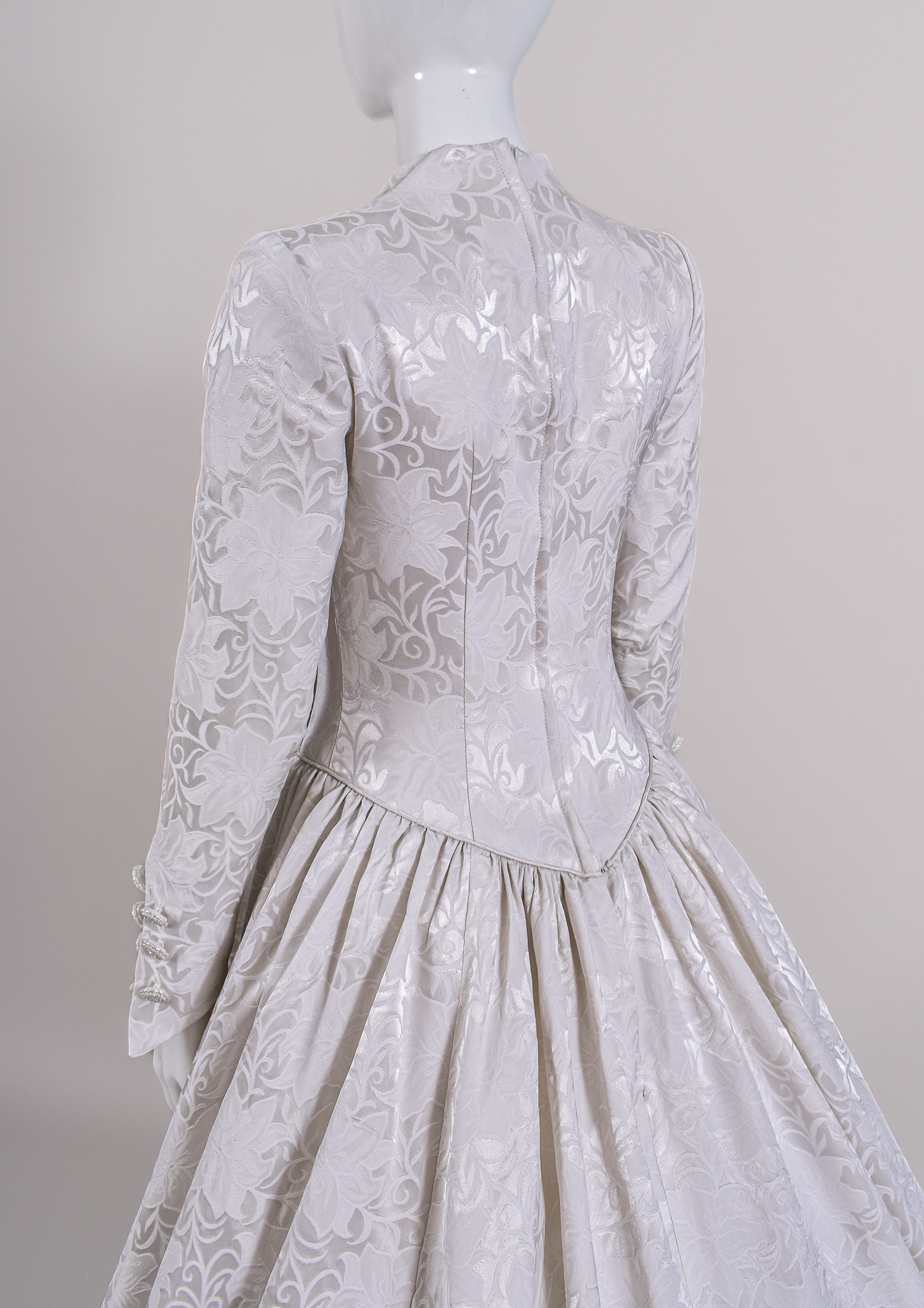 1990s Demetrios Wedding Dress 18th C. Inspired Silk Brocade Gown w/Chapel Train