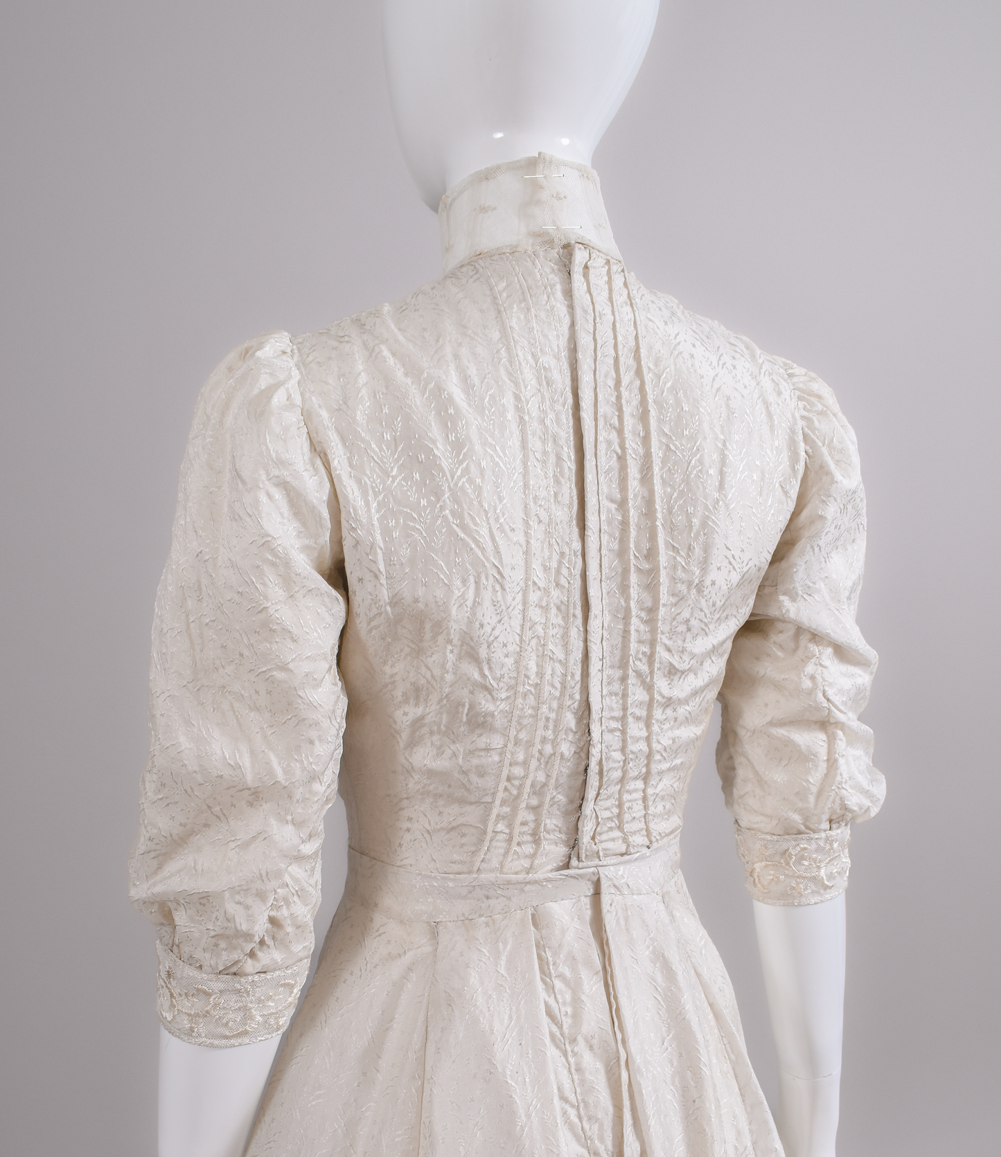 1900s Silk Jacquard & Embroidered Tulle Wedding Dress "NOS"