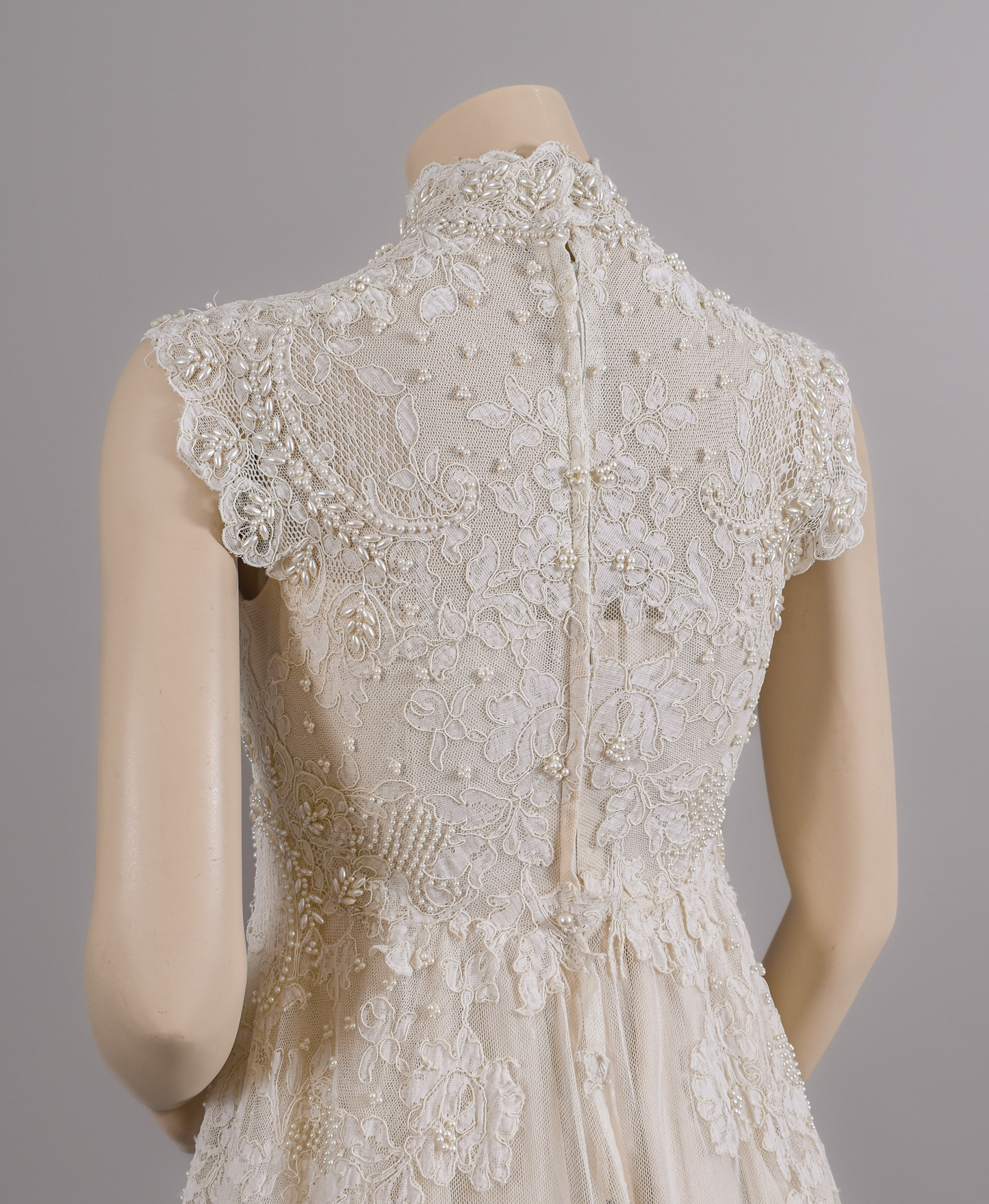 1960s Empire Waist Gown, Swiss Beaded Venice Lace Wedding Dress W/Trailing Train Sz 0/2