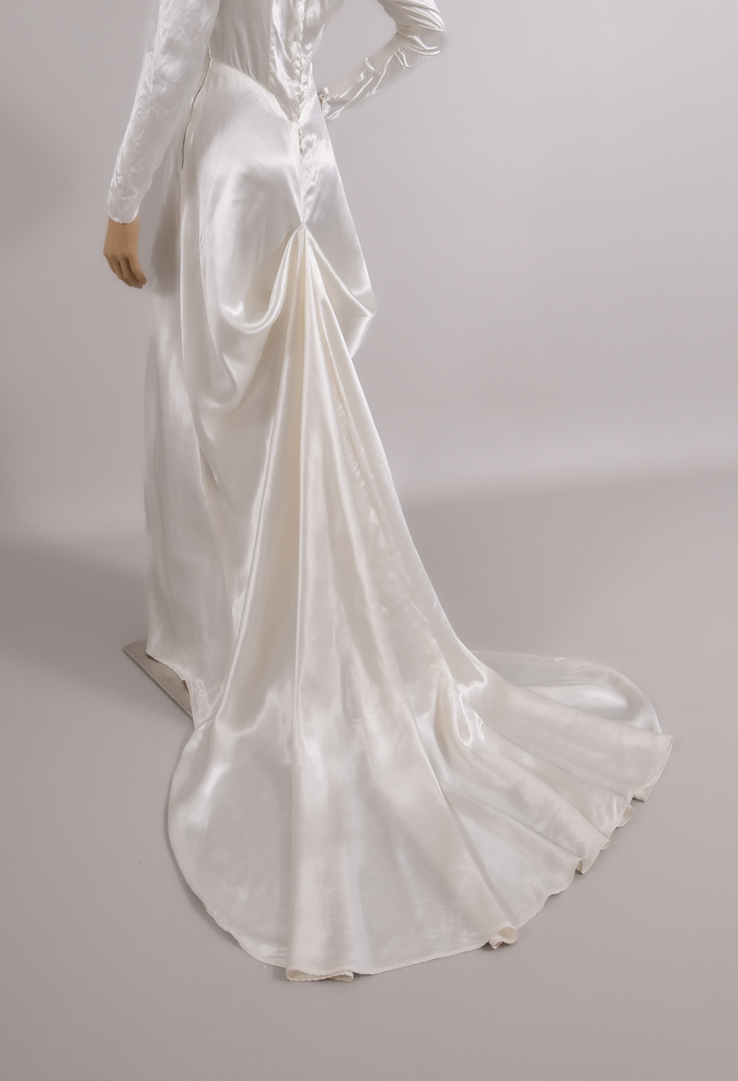 1930s Art Deco Bias-Cut Liquid Satin Wedding Dress w/Trailing Train