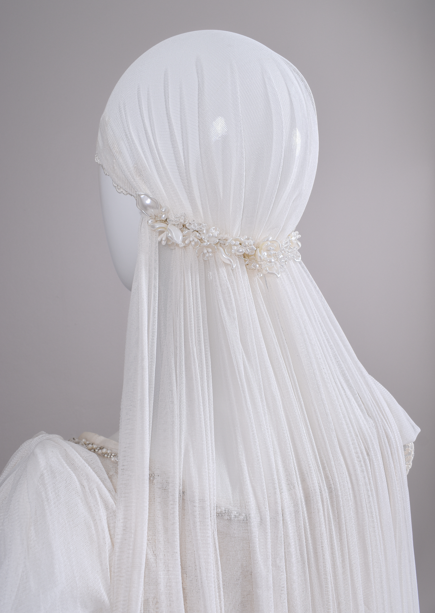 1920s Haute Couture Silk Charmeuse Beaded Wedding Dress & Silk Juliet Veil