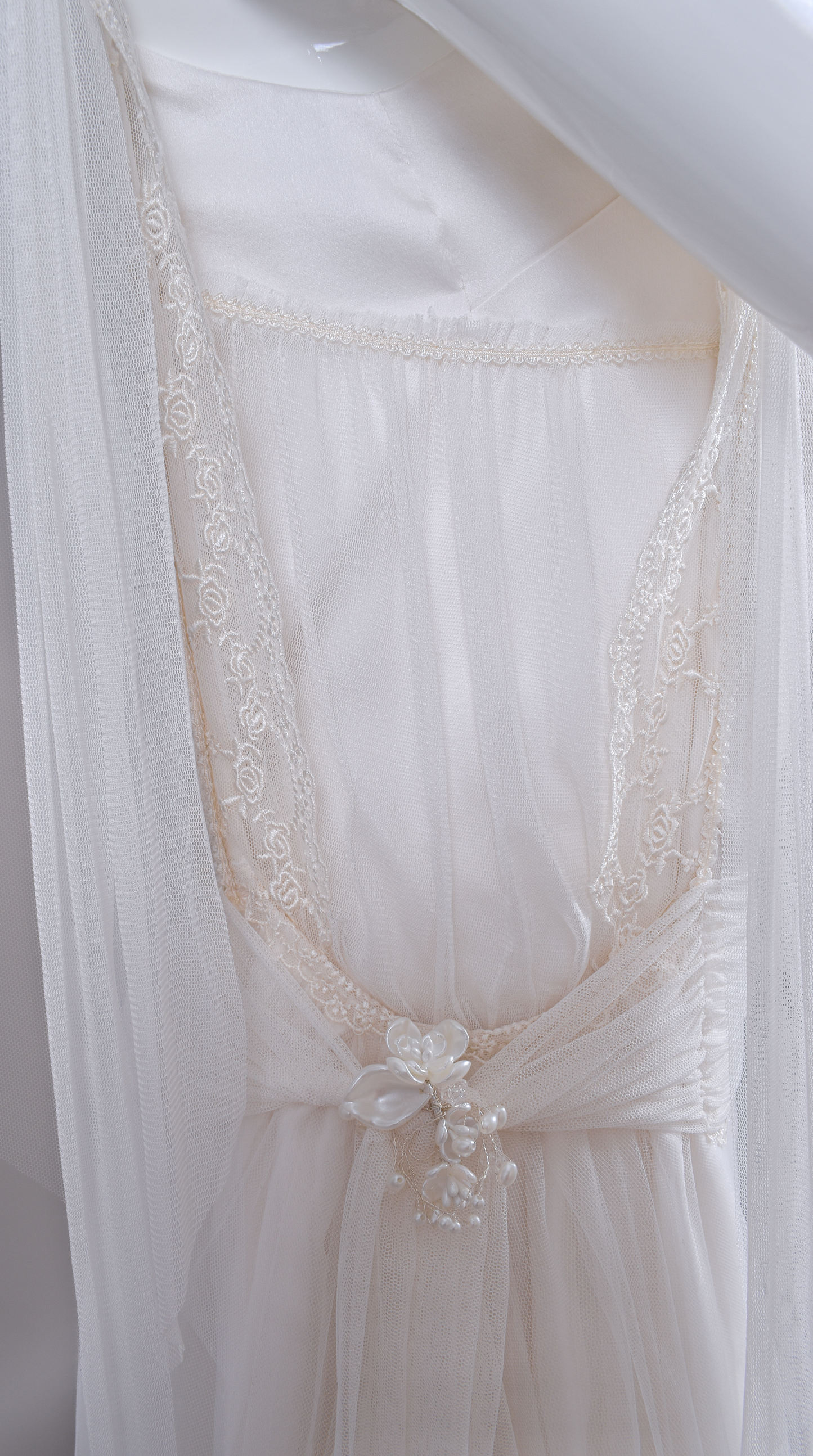 1920s Haute Couture Silk Charmeuse Beaded Wedding Dress & Silk Juliet Veil