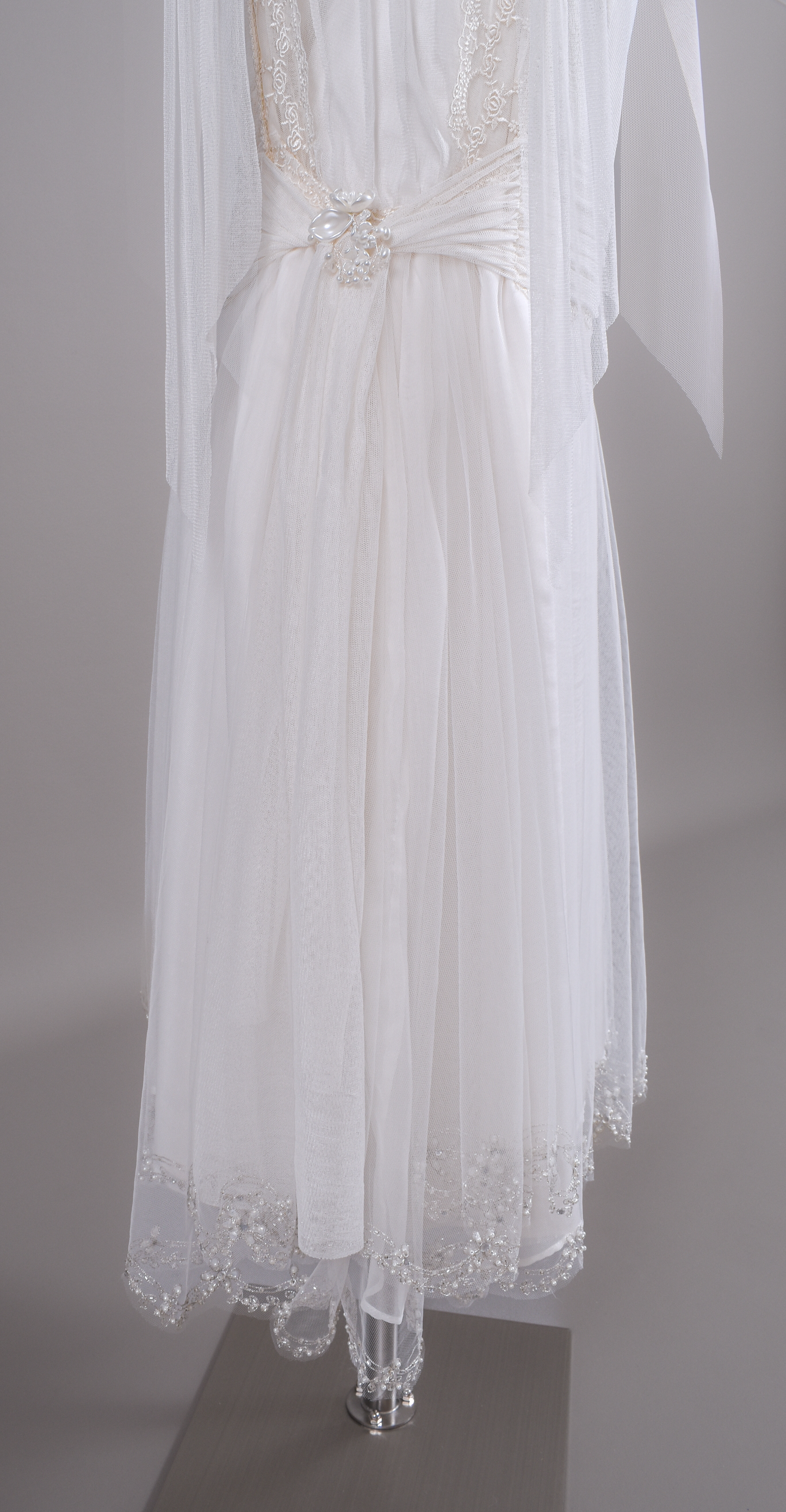 1920s Haute Couture Silk Charmeuse Beaded Wedding Dress & Silk Juliet Veil